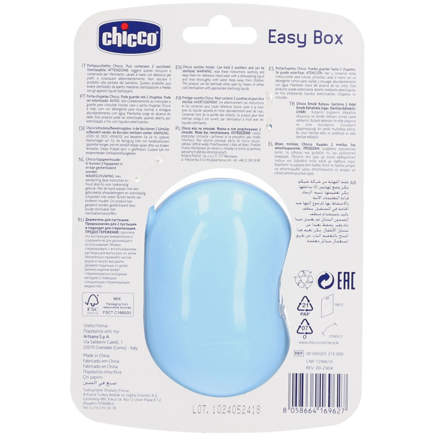 CHICCO Fopspeenhouder 2 Fopspenen 0m + Lichtblauw