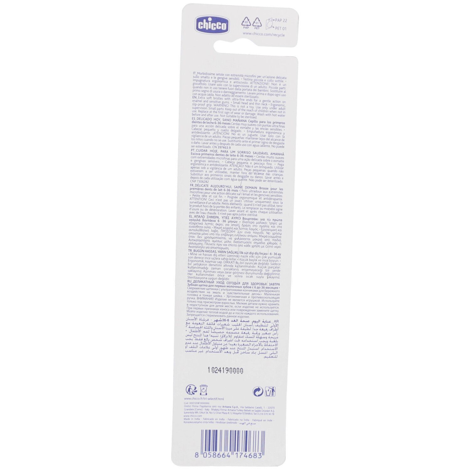 CHICCO Première Brosse à Dents 6-36m Lila