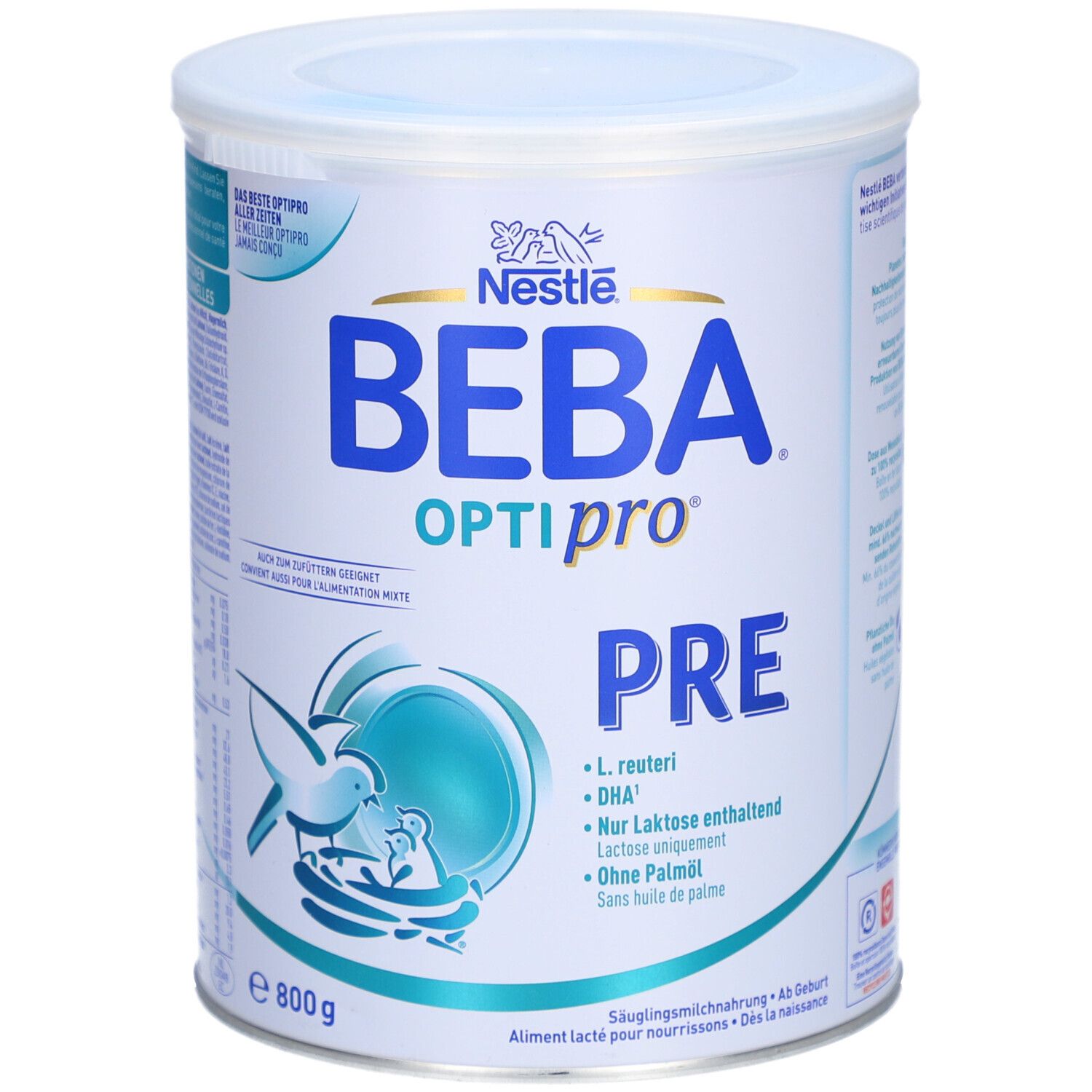 Nestlé BEBA Optipro PRE babymelkvoeding, 800g blik met zegels.