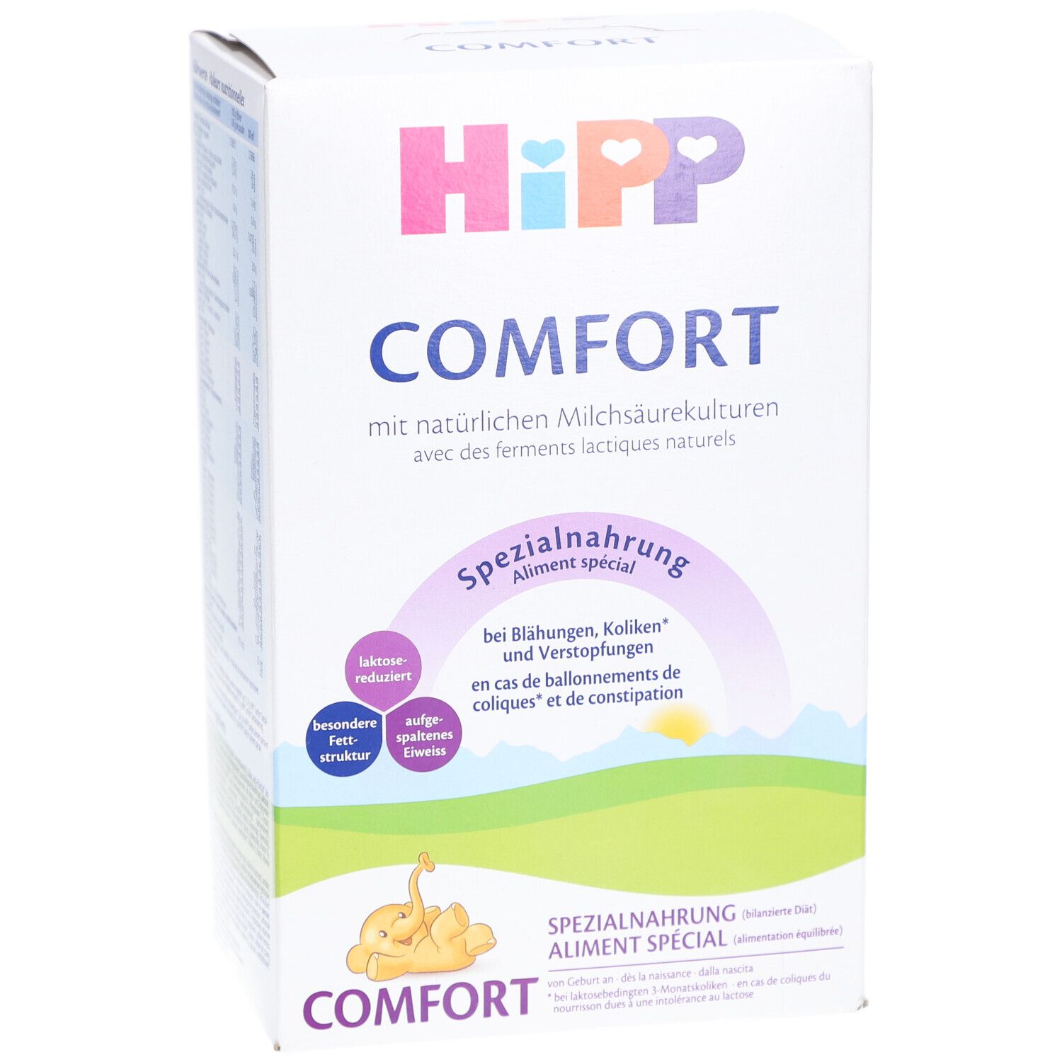 Avant de la boîte HiPP Comfort Spezialnahrung avec logo et nom du produit.