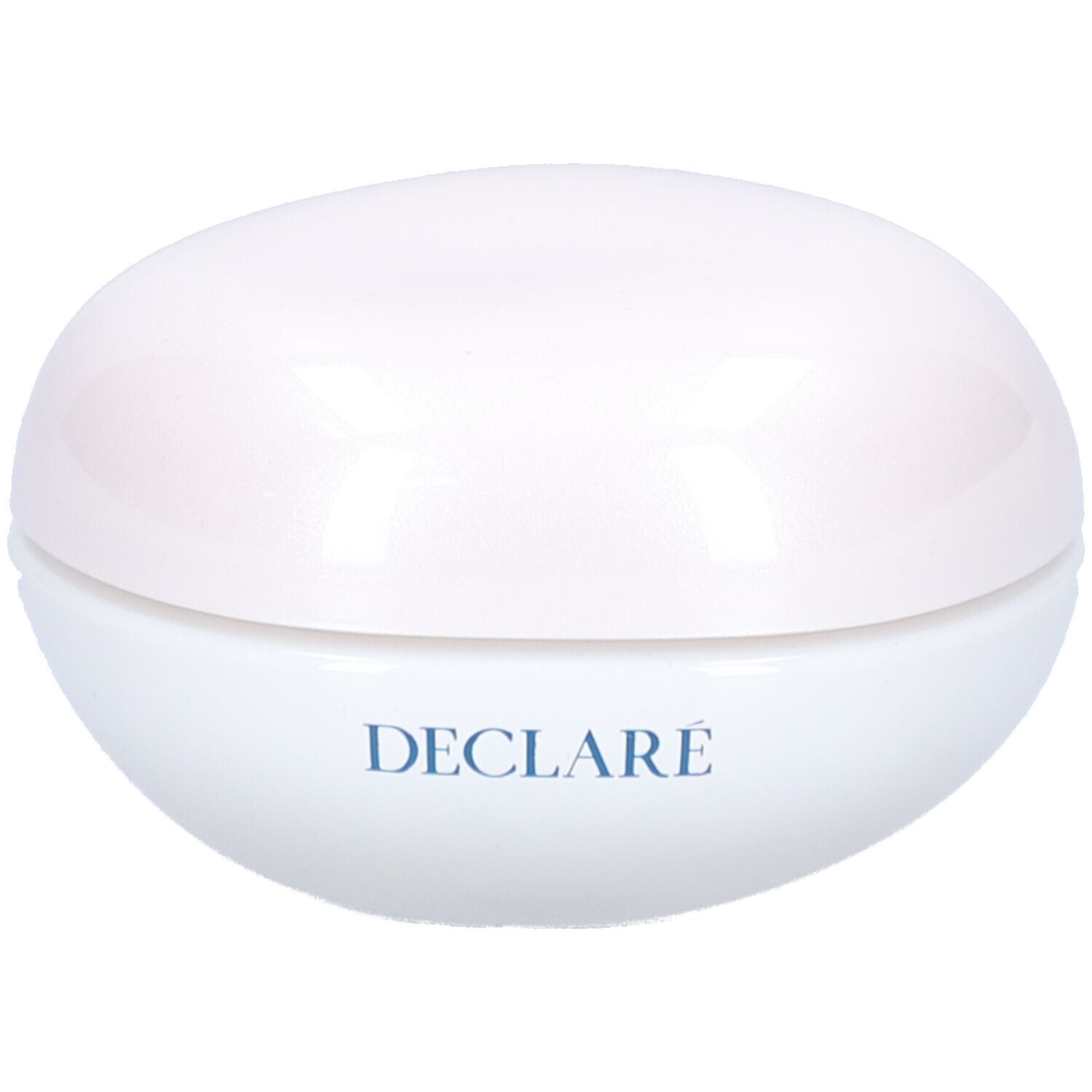 Witte pot met deksel. Opschrift: DECLARE.