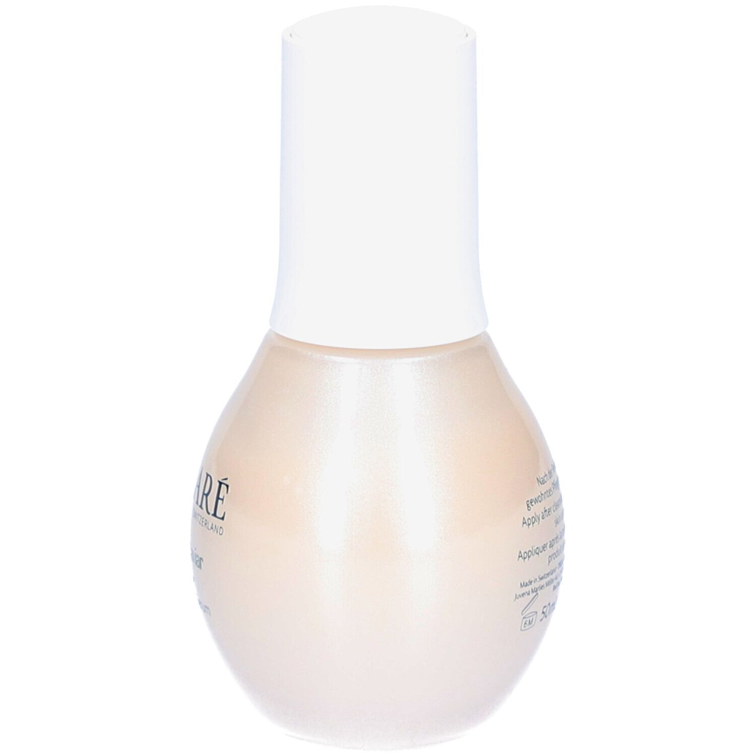 Dos du flacon de sérum. Texte: Appliquer après le nettoyage. 50ml 1.7FL.OZ.