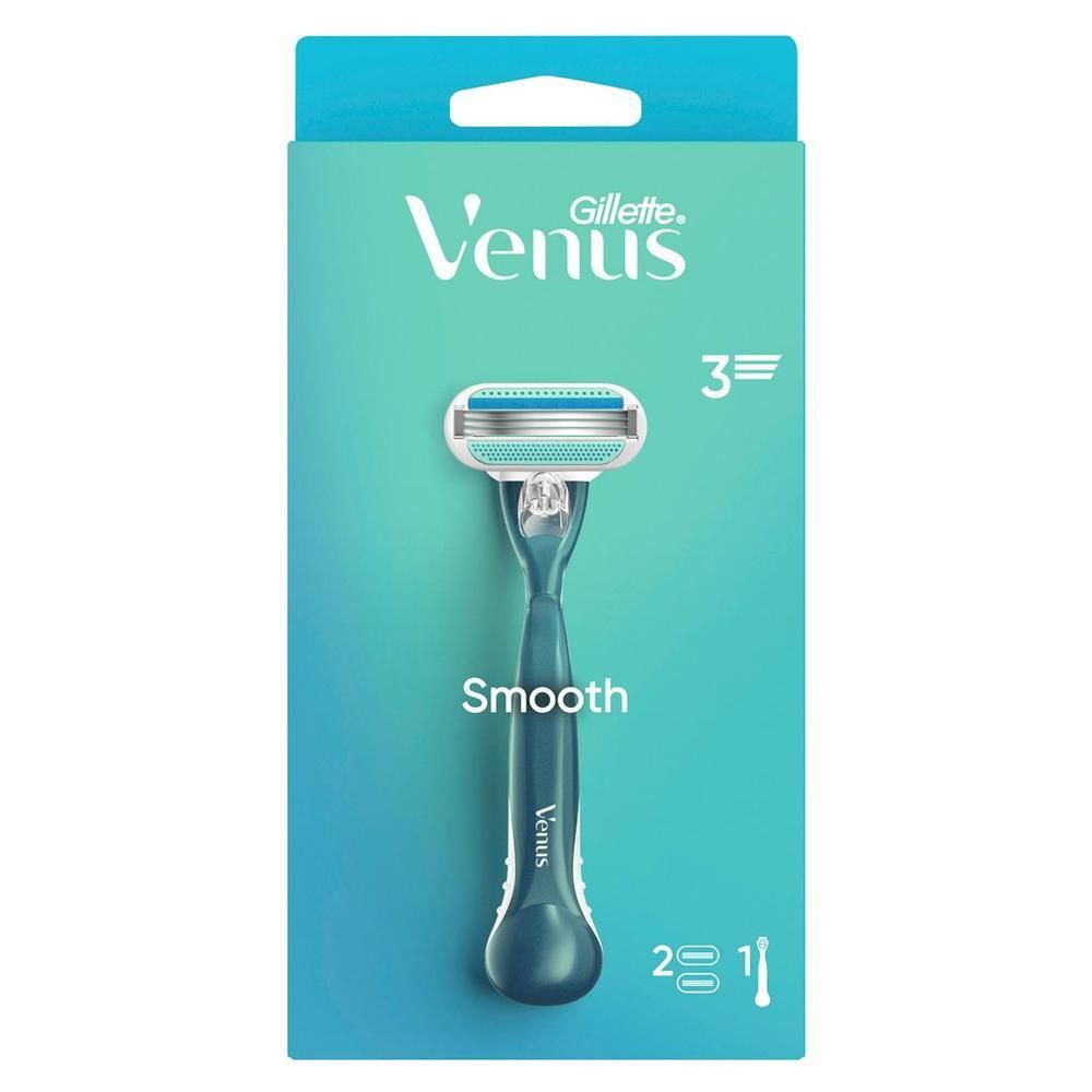 Rasoir Gillette Venus Smooth avec 3 lames et manche ergonomique turquoise.