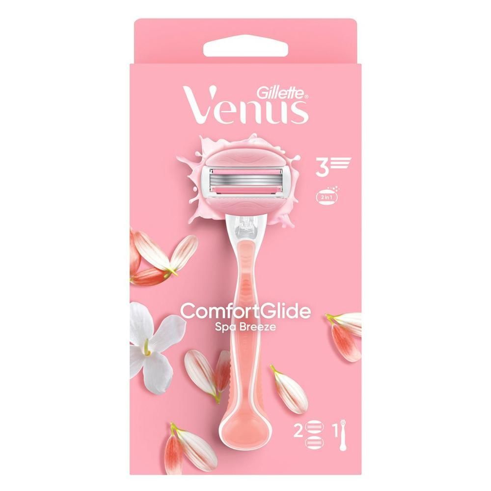 Rasoir Gillette Venus ComfortGlide Spa Breeze avec 3 lames et manche rose.