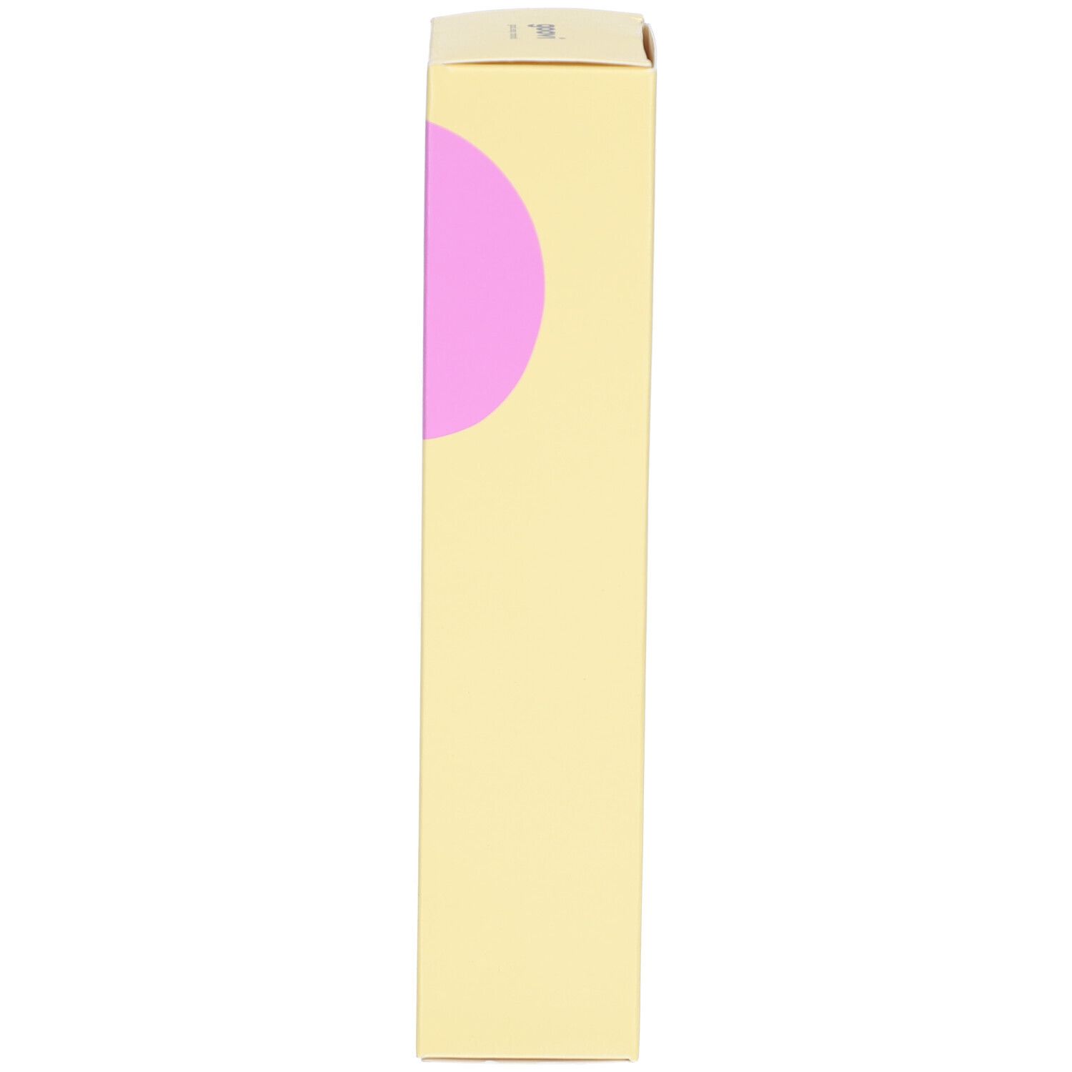 Boîte jaune, vue latérale. Contient un élément de design rose.
