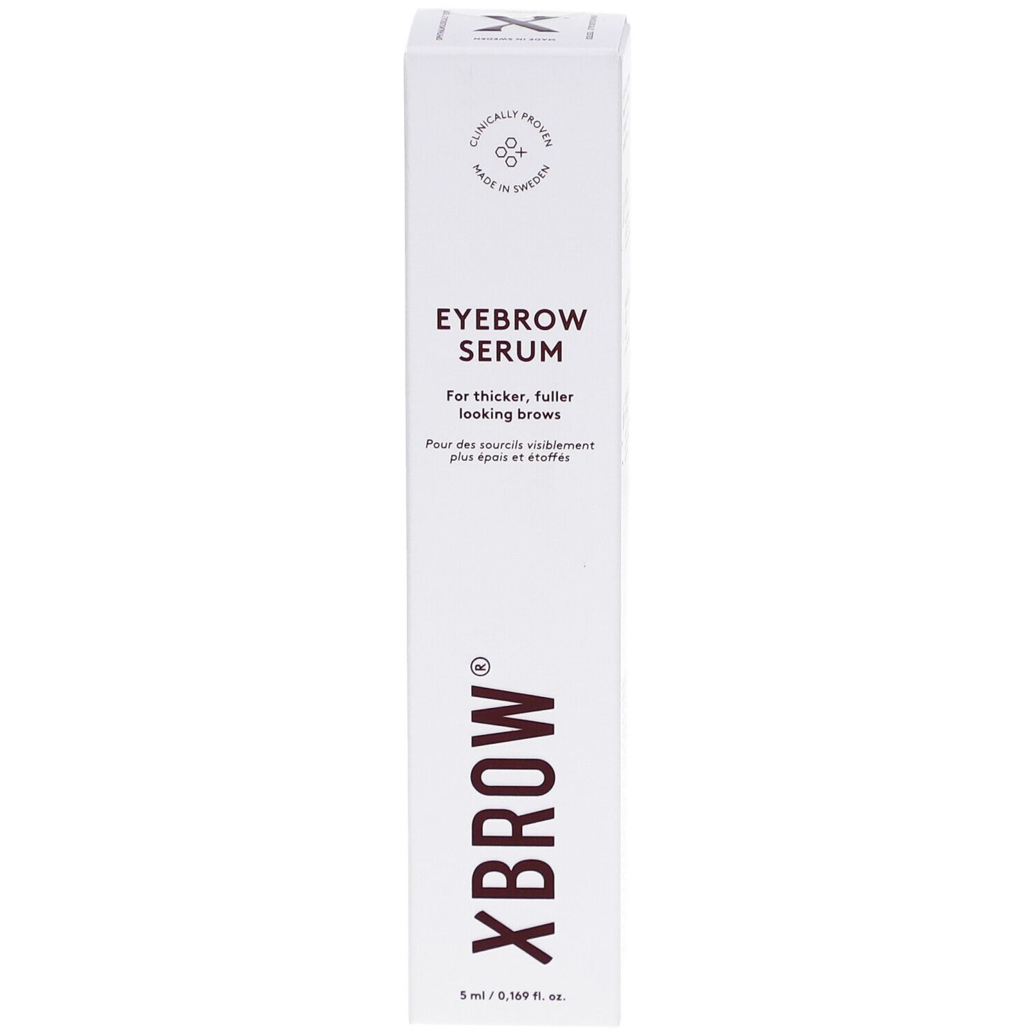 Xlash Xbrow Eyebrow Serum. Witte verpakking met productnaam en volume: 5 ml.