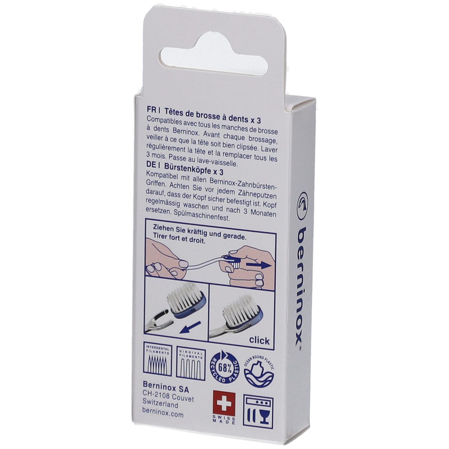 Dos de la boîte avec texte et illustrations. Instructions pour changer les têtes.