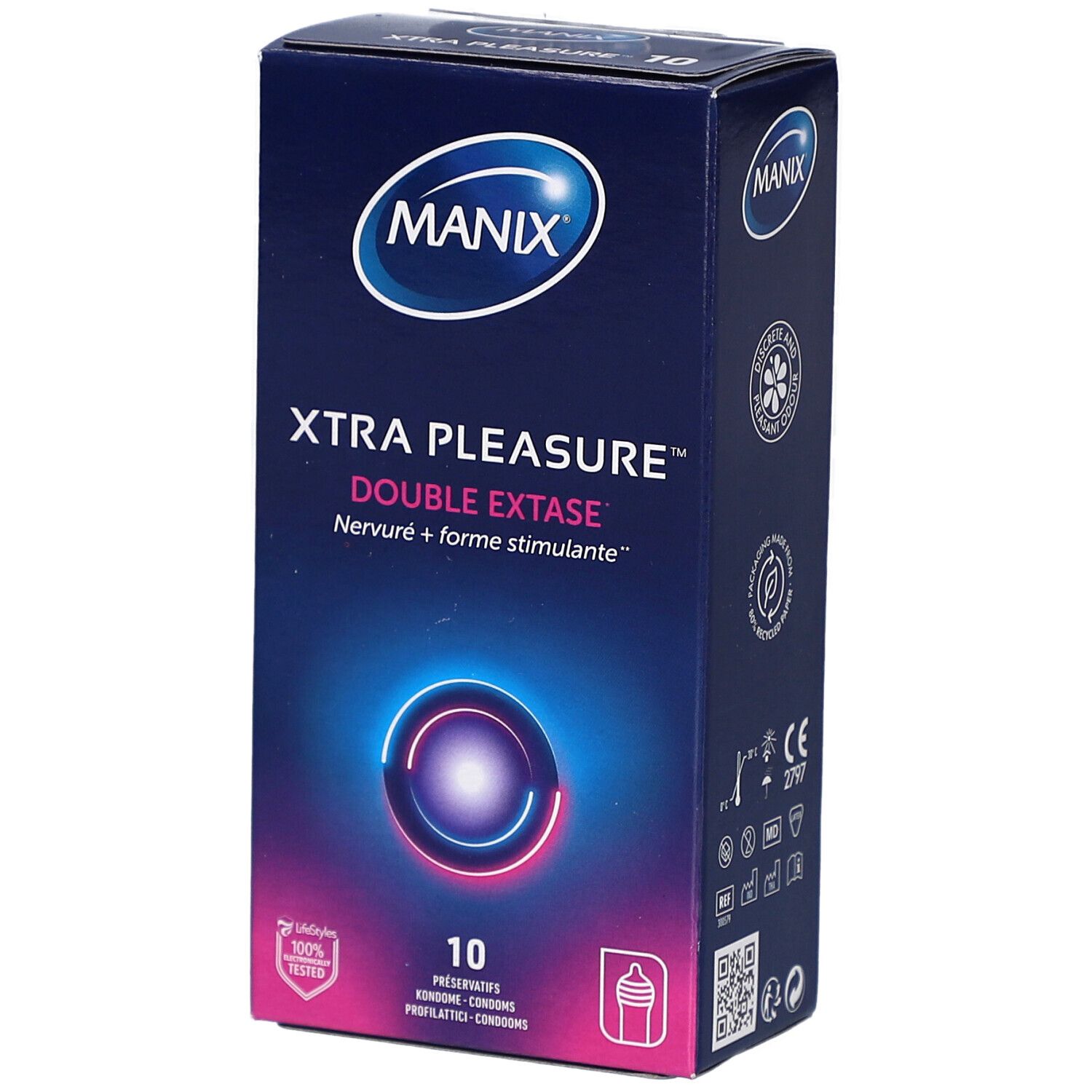 Manix Xtra Pleasure condoomverpakking, 10 stuks.
