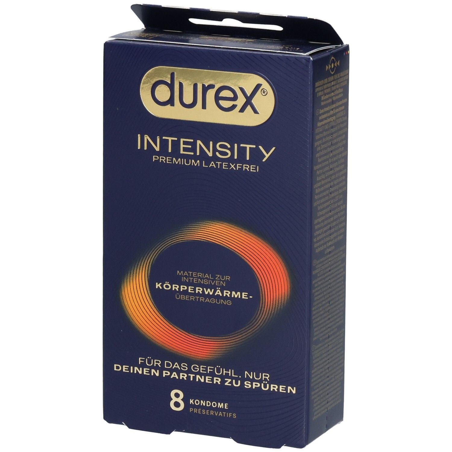 Durex Intensiti condoom verpakking, 8 stuks, latexvrij.