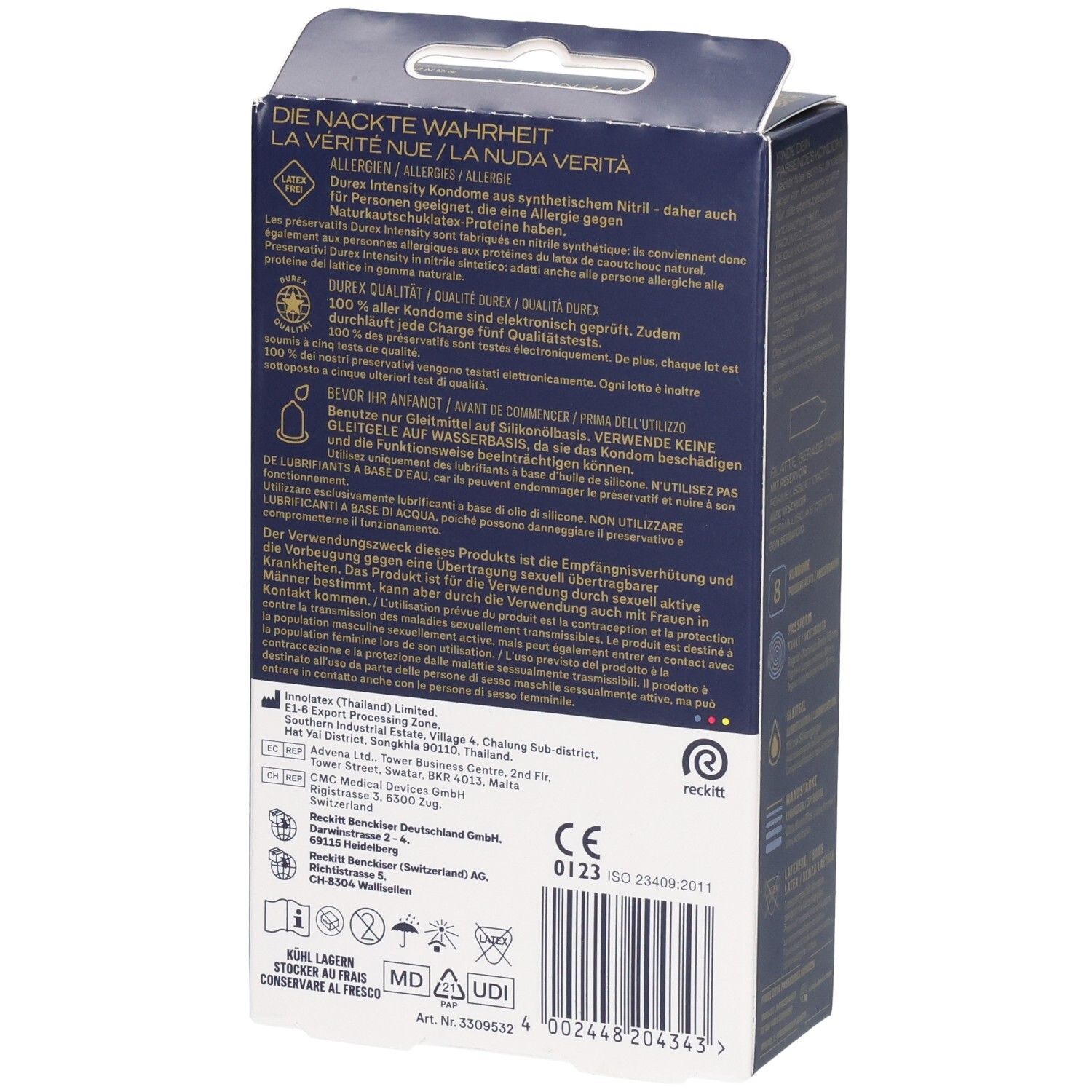 Durex Intensiti condoom verpakking, 8 stuks, latexvrij.