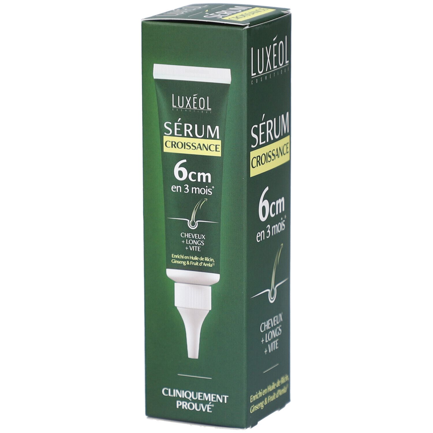 Groene doos LUXEOL. Sérum Croissance, tube met applicator. Klinisch bewezen.