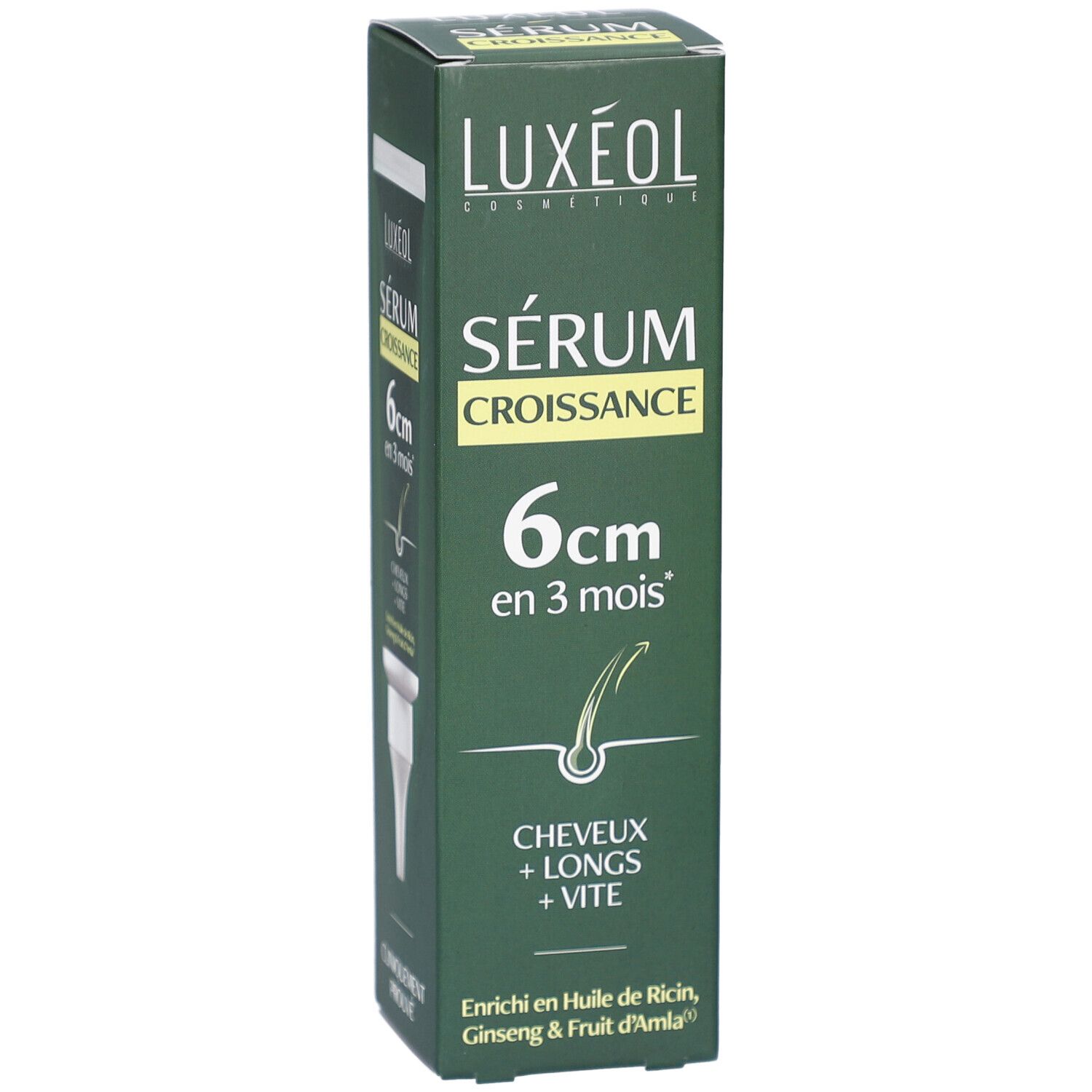 Groene doos LUXEOL. Sérum Croissance, 6cm in 3 maanden. Ingrediënten en informatie.