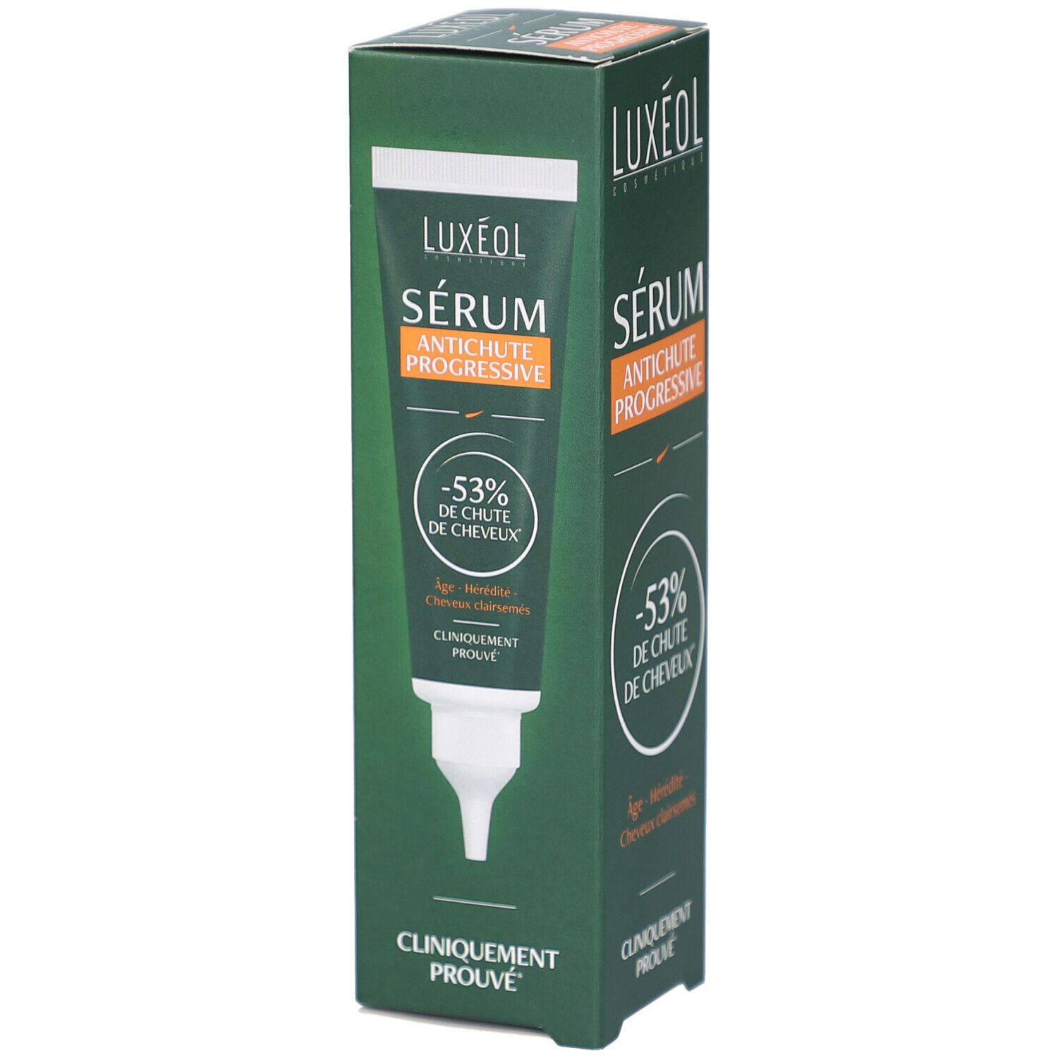 Tube vert LUXÉOL Sérum Antichute Progressive. -53% de Chute de Cheveux. Avec applicateur. Cliniquement prouvé.
