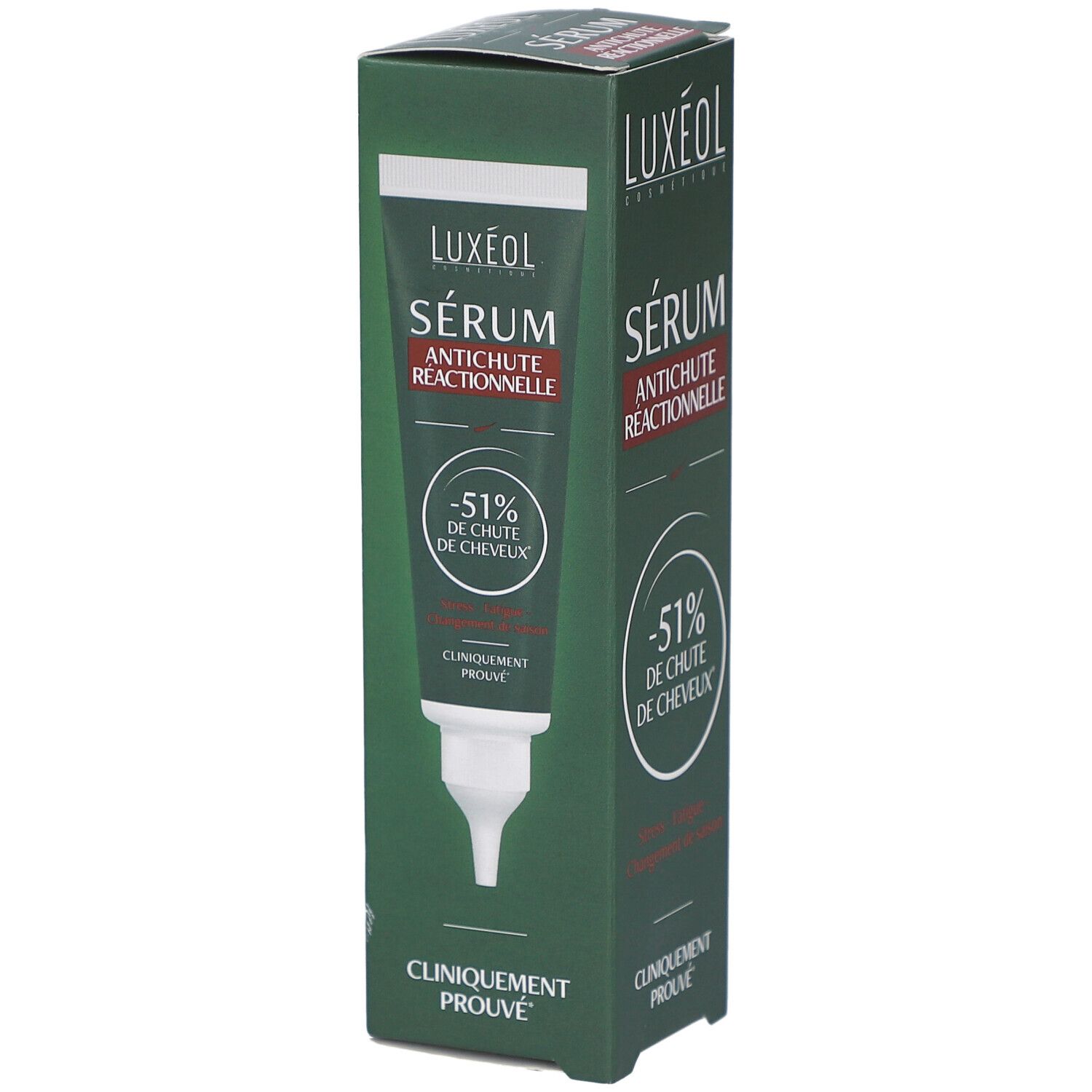 Boîte verte avec sérum antichute. -51% de chute de cheveux. Cliniquement prouvé. Produit dans l'emballage.
