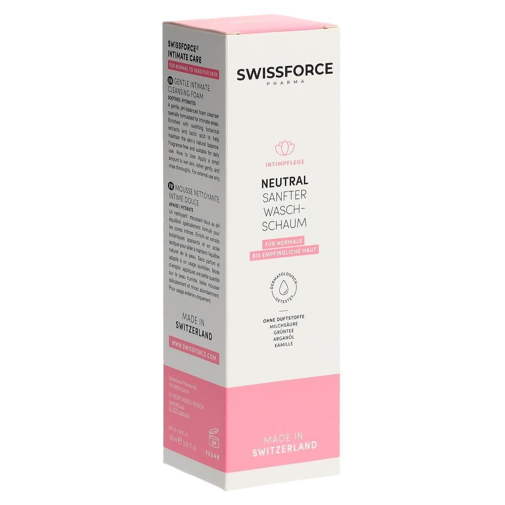 Verpakking en fles van SWISSFORCE Intimate Cleansing Gel.