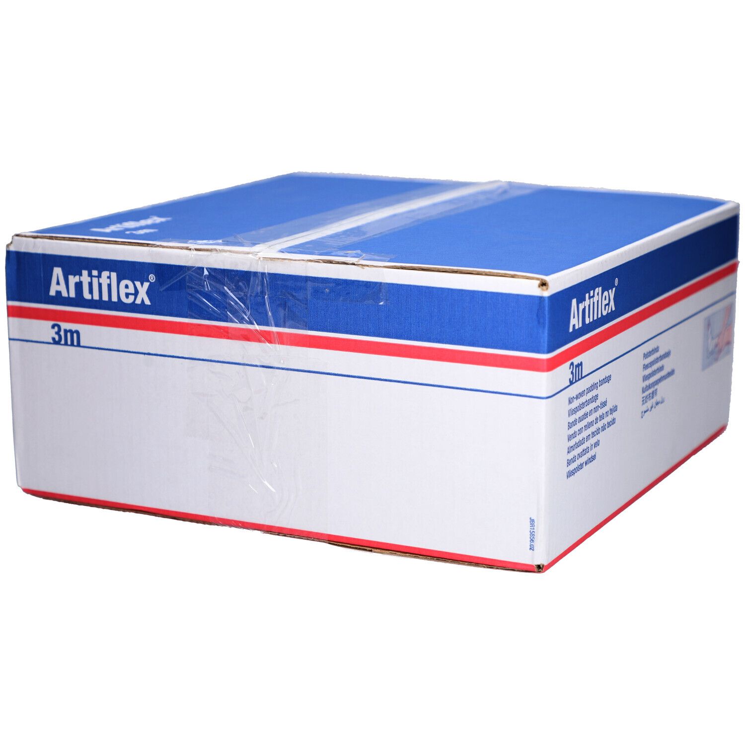Boîte de bandages Artiflex®. Emballage bleu et blanc avec nom du produit et indication 3m. Emballé dans du film plastique.