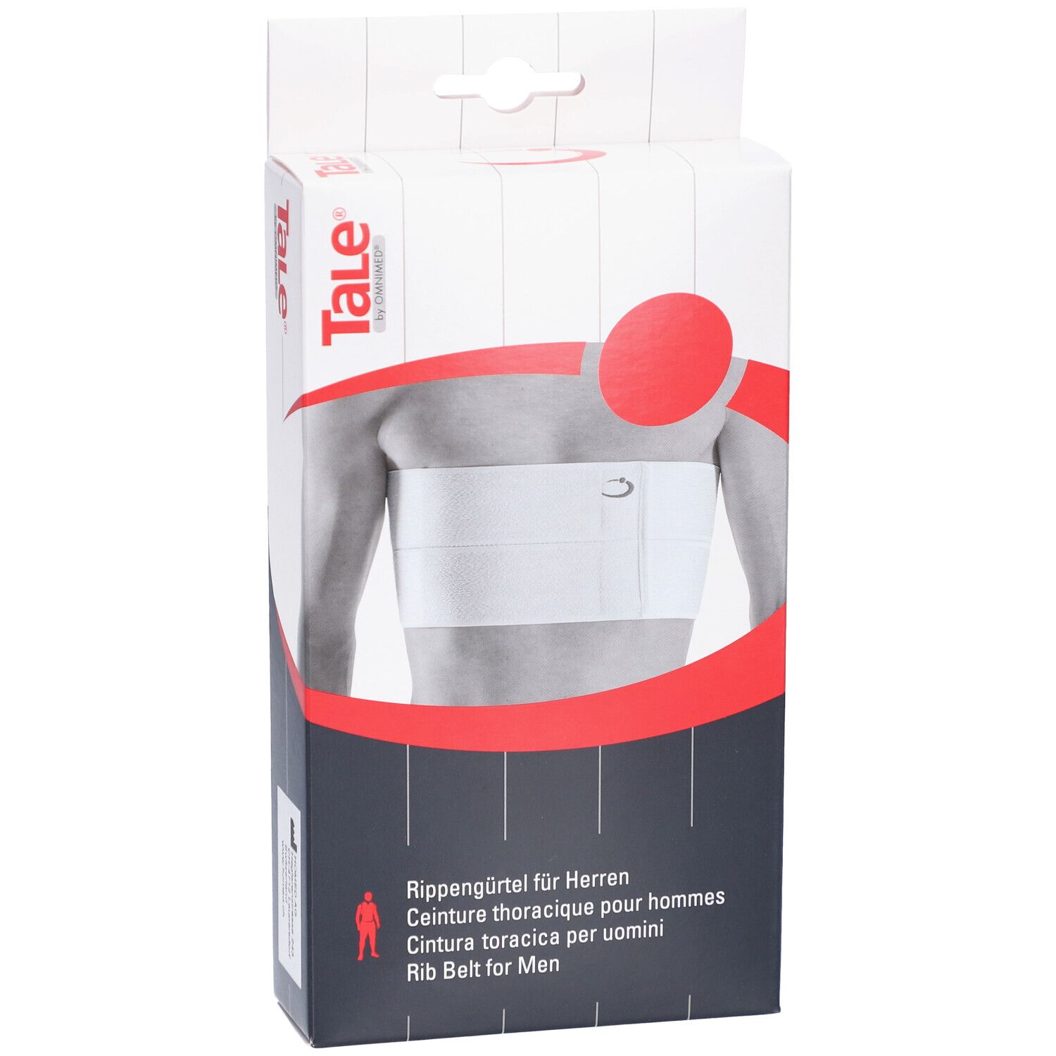Emballage avec ceinture thoracique blanche pour hommes. Inscription : Tale, Ceinture thoracique pour hommes, Rib Belt for Men. Taille L.