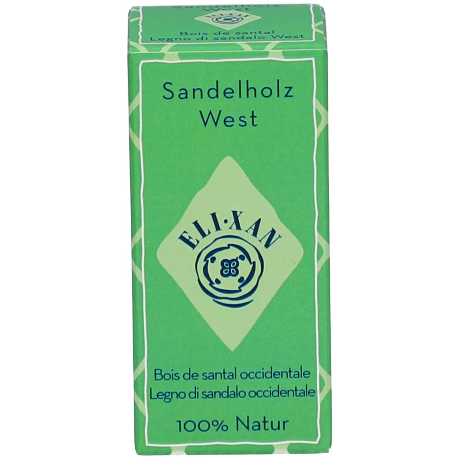 Groene productverpakking. Productnaam en merklogo. Tekst: 100% natuurlijk.