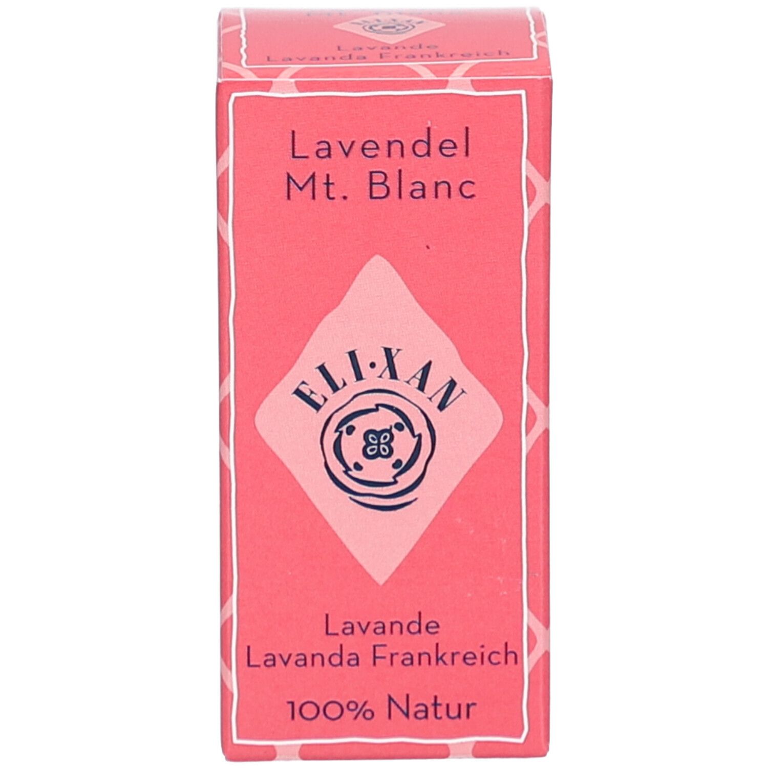 Doos met tekst: Lavendel Mt. Blanc, ELIXAN, Lavande, 100% natuurlijk.