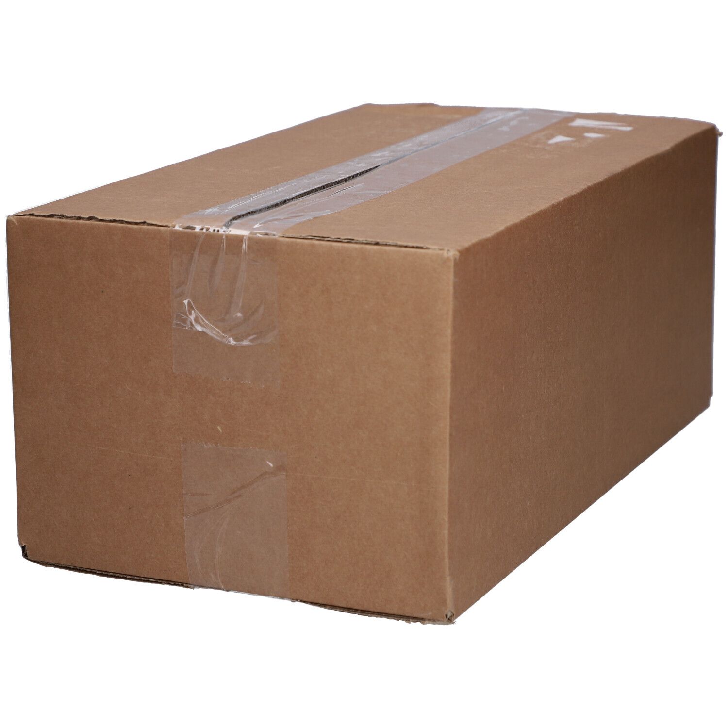 Emballage en carton brun, scellé avec du ruban adhésif transparent. Aucune information produit visible.