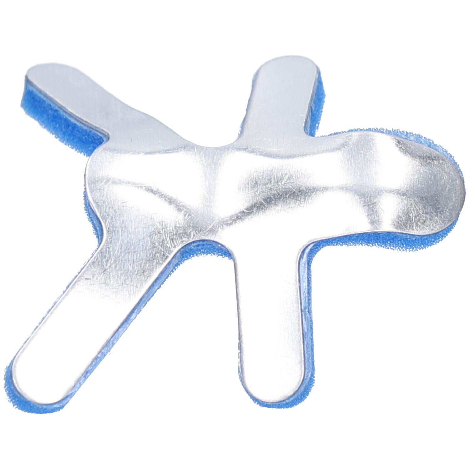 Blauw, stervormig schuimrubberen onderdeel. Vier uitlopers, afgeronde vorm. Materiaal: schuim.