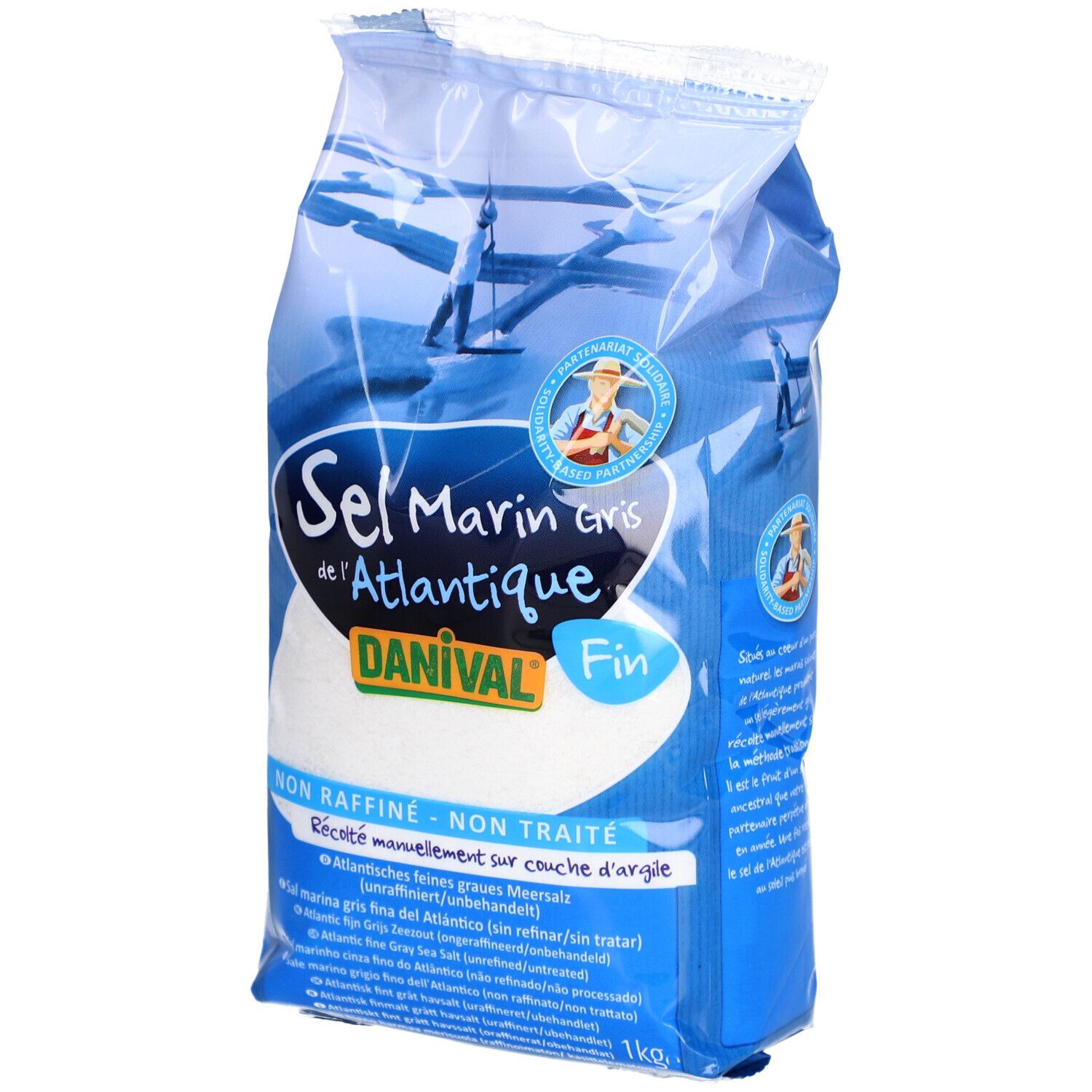 Danival Atlantisch Zeezout Onverfijnd Fijn, 1kg zak. Grijs zeezout, ongeraffineerd, onbehandeld.