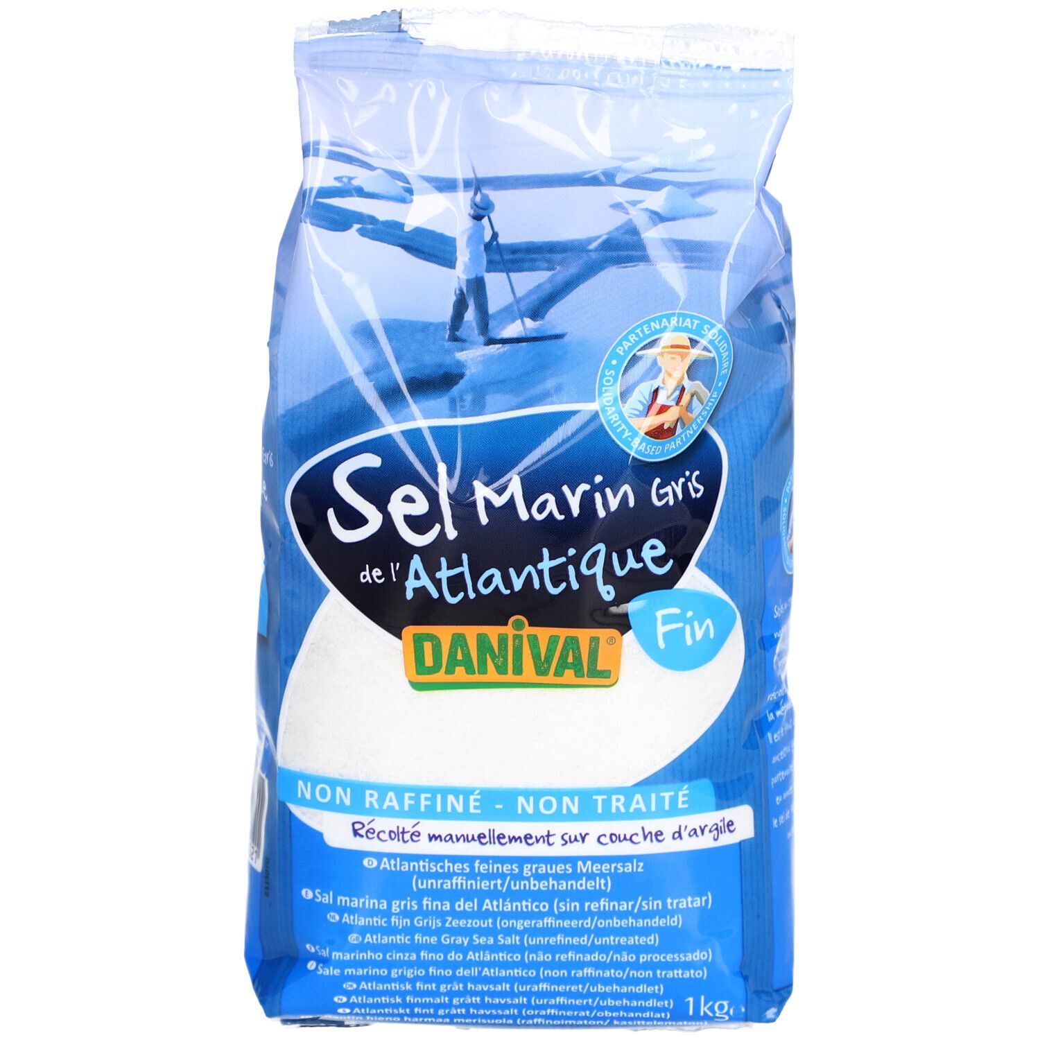 Danival Atlantisch Zeezout Onverfijnd Fijn, 1kg zak. Grijs zeezout, ongeraffineerd, onbehandeld.