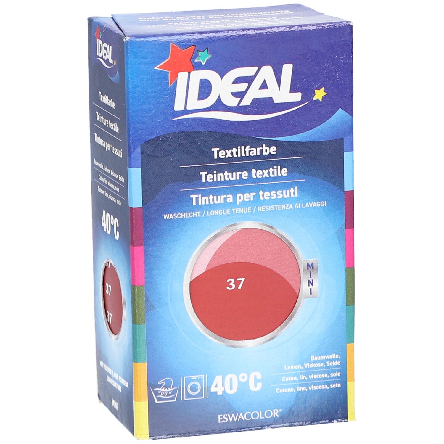 Boîte de teinture textile IDEAL, teinte 37 Hermesrot, format Mini. Lavable à 40°C. Contient de la teinture textile.