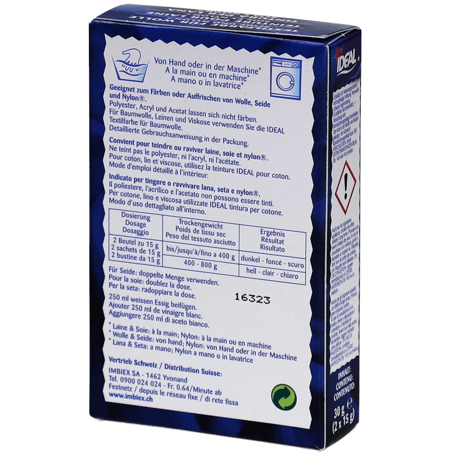 IDEAL Kleurstof voor Wol, Zijde en Nylon - 16 Echt Blauw