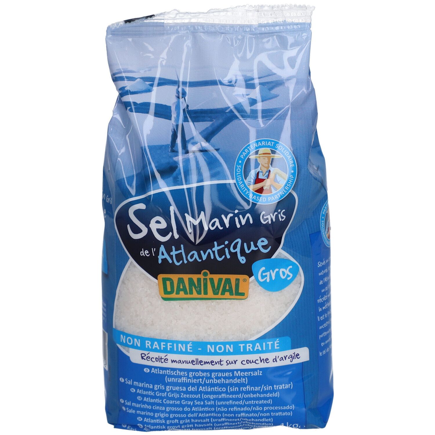 Sachet de gros sel marin de l'Atlantique Danival, non raffiné et non traité, 1kg.