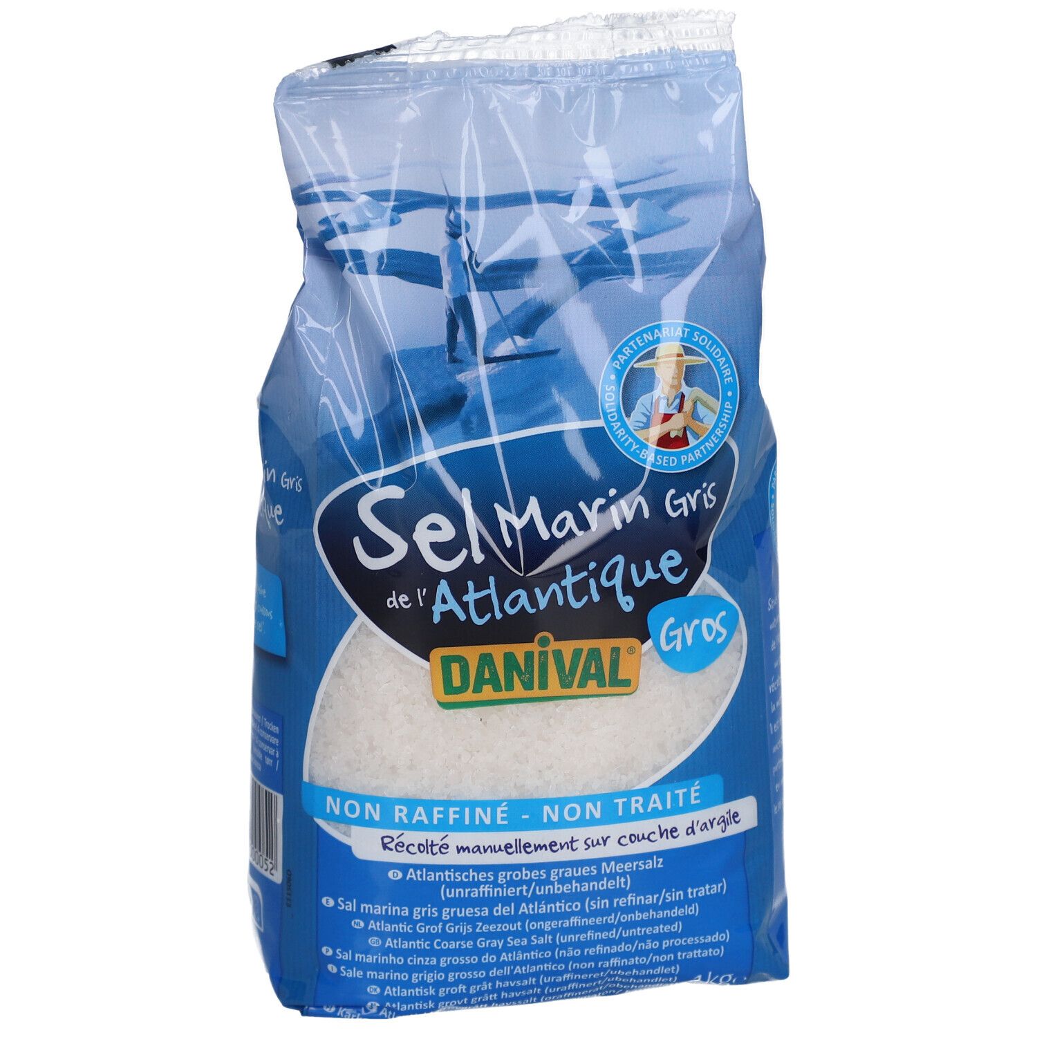 Sachet de gros sel marin de l'Atlantique Danival, non raffiné et non traité, 1kg.