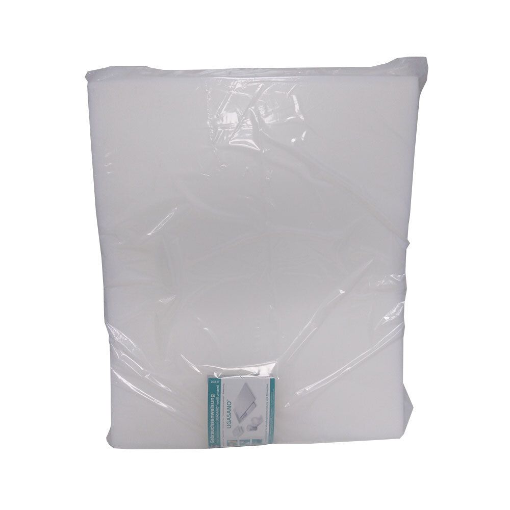 Feuilles de mousse LIGASANO®, blanches, non stériles. Emballage plastique. Petite étiquette d'information.