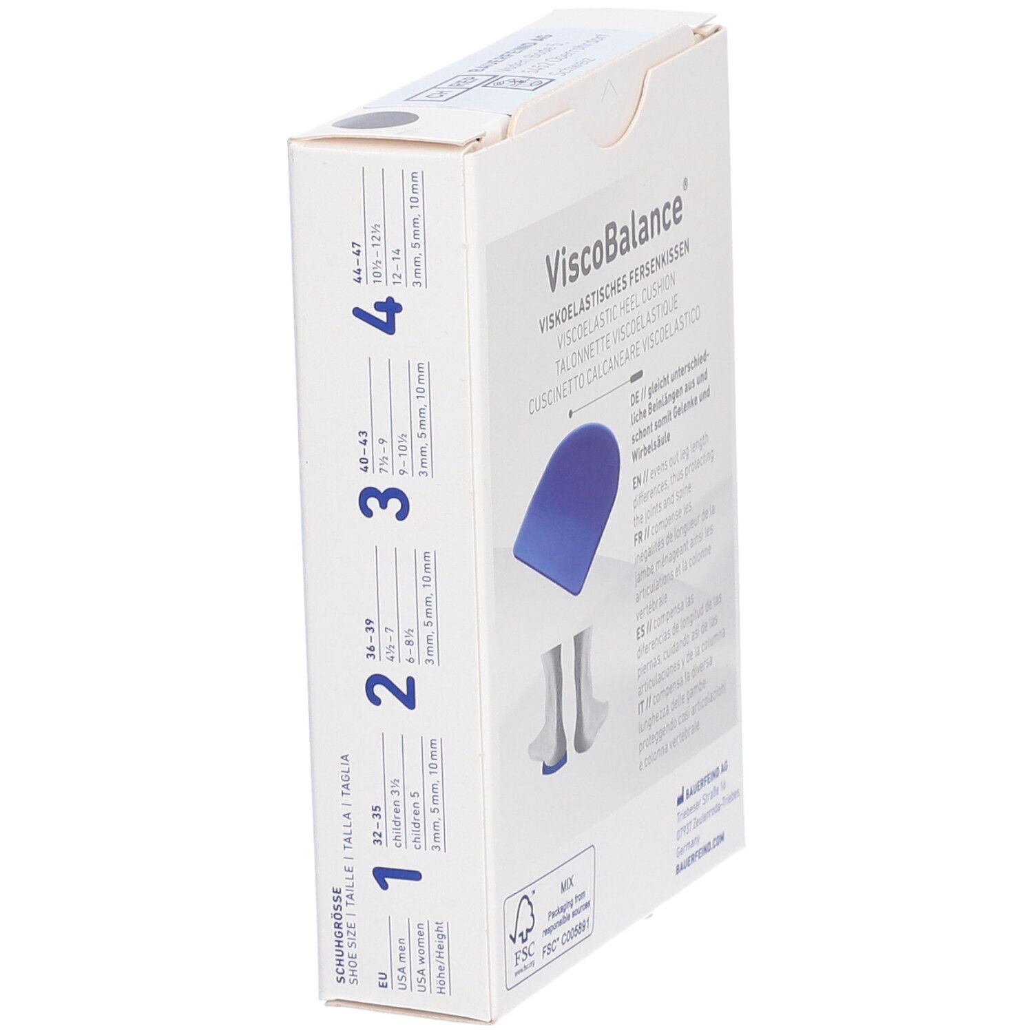 Emballage de BAUERFEIND® ViscoBalance® Taille 3. Informations de taille : 3, 39-43, 5mm, 10mm, 12mm.