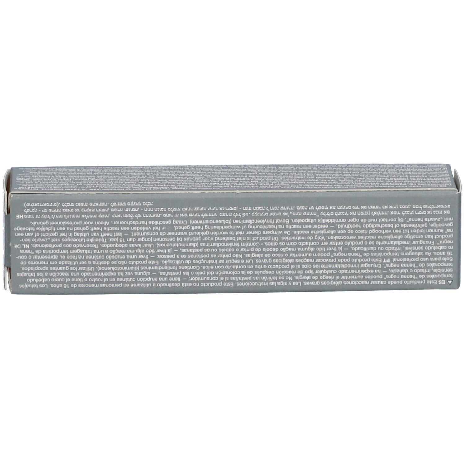 Grijze doos. Opdruk: tekst, ingrediënten.