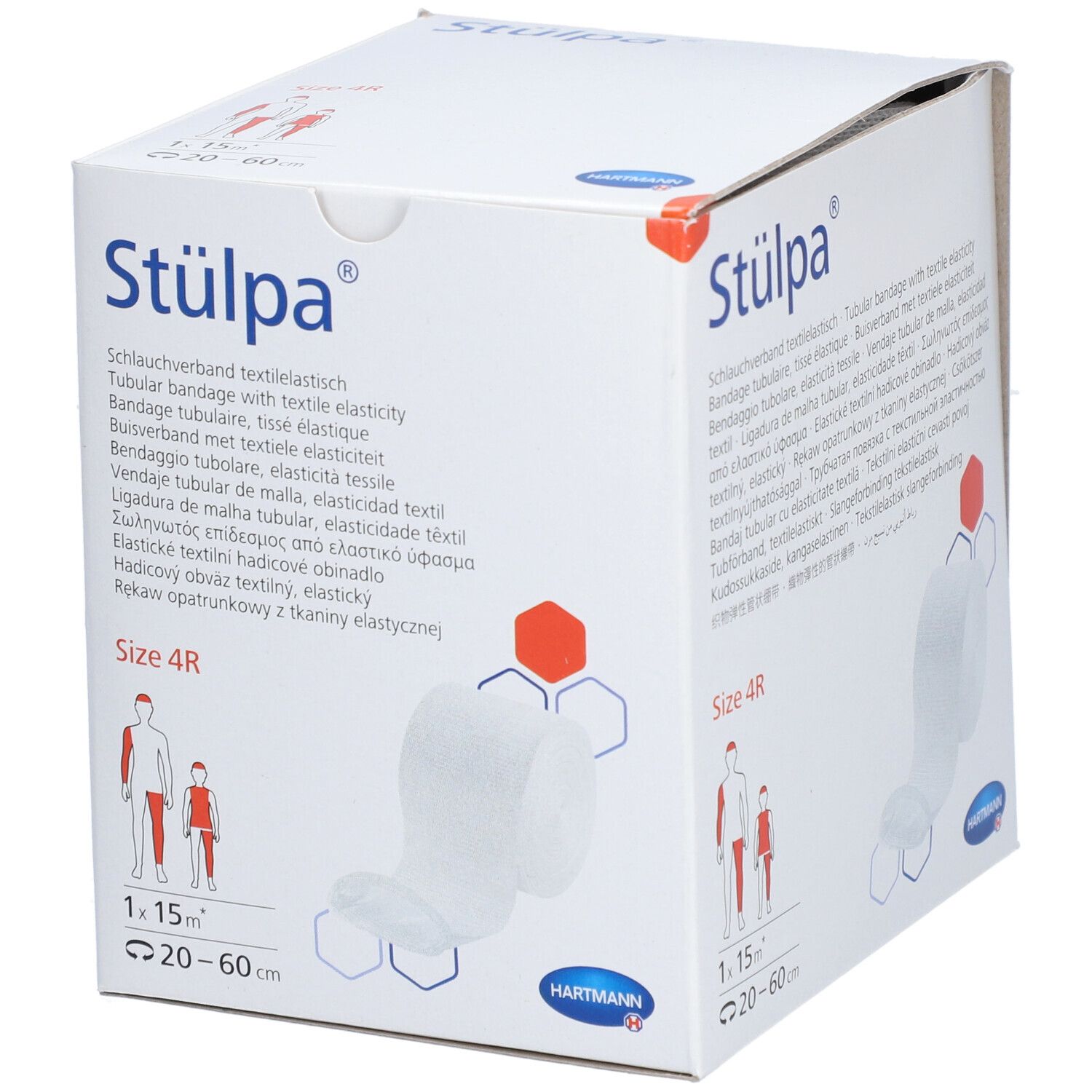 Verpakking van Stülpa® buisverband, maat 4R. Bevat een rol. Fabrikant: HARTMANN.