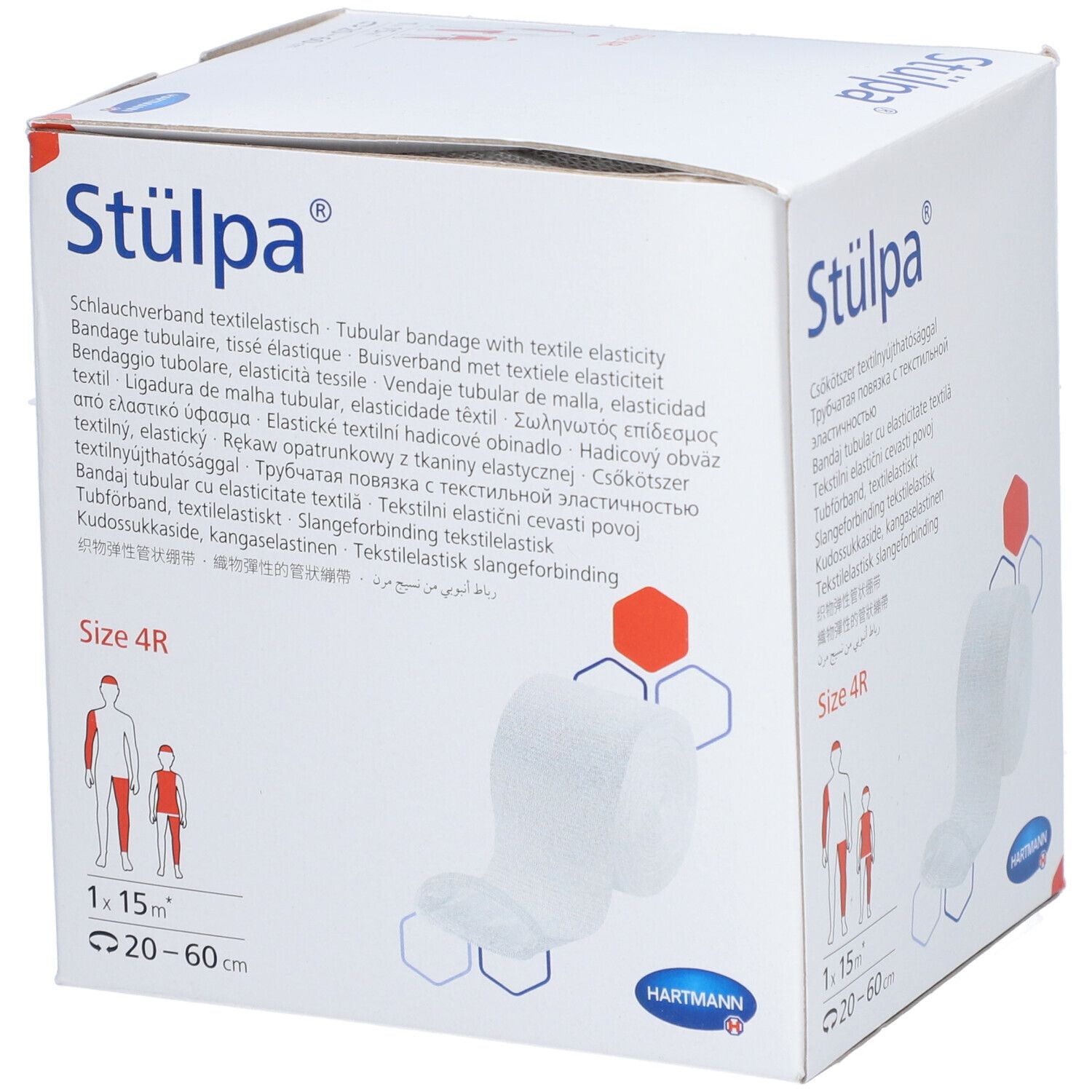 Verpakking van Stülpa® buisverband, maat 4R. Bevat een rol. Fabrikant: HARTMANN.