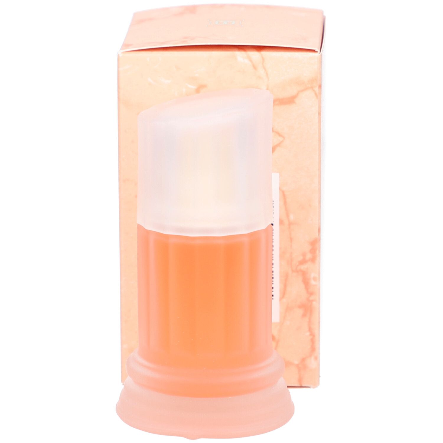 Flacon de parfum. Flacon avec base en colonne, bouchon avec inscription Roma. Liquide orange.