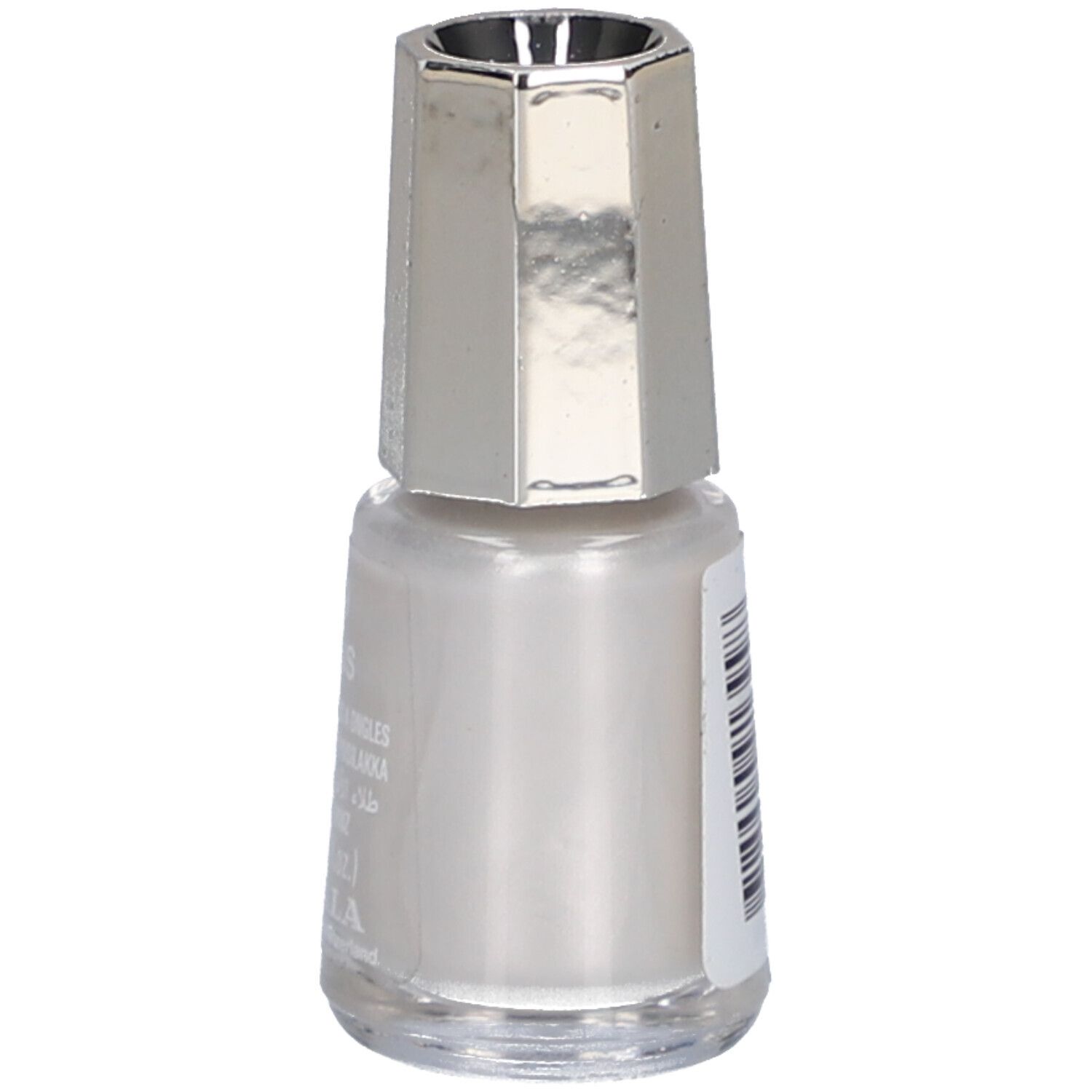 Flacon de vernis à ongles avec bouchon argenté. Autocollant avec texte.