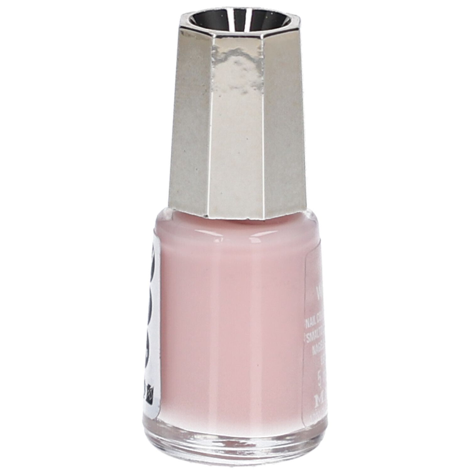 Flacon de vernis à ongles rose. Bouchon argenté. Inscription : 97 Wichita, Nail Color, 5 ml, Mavala.