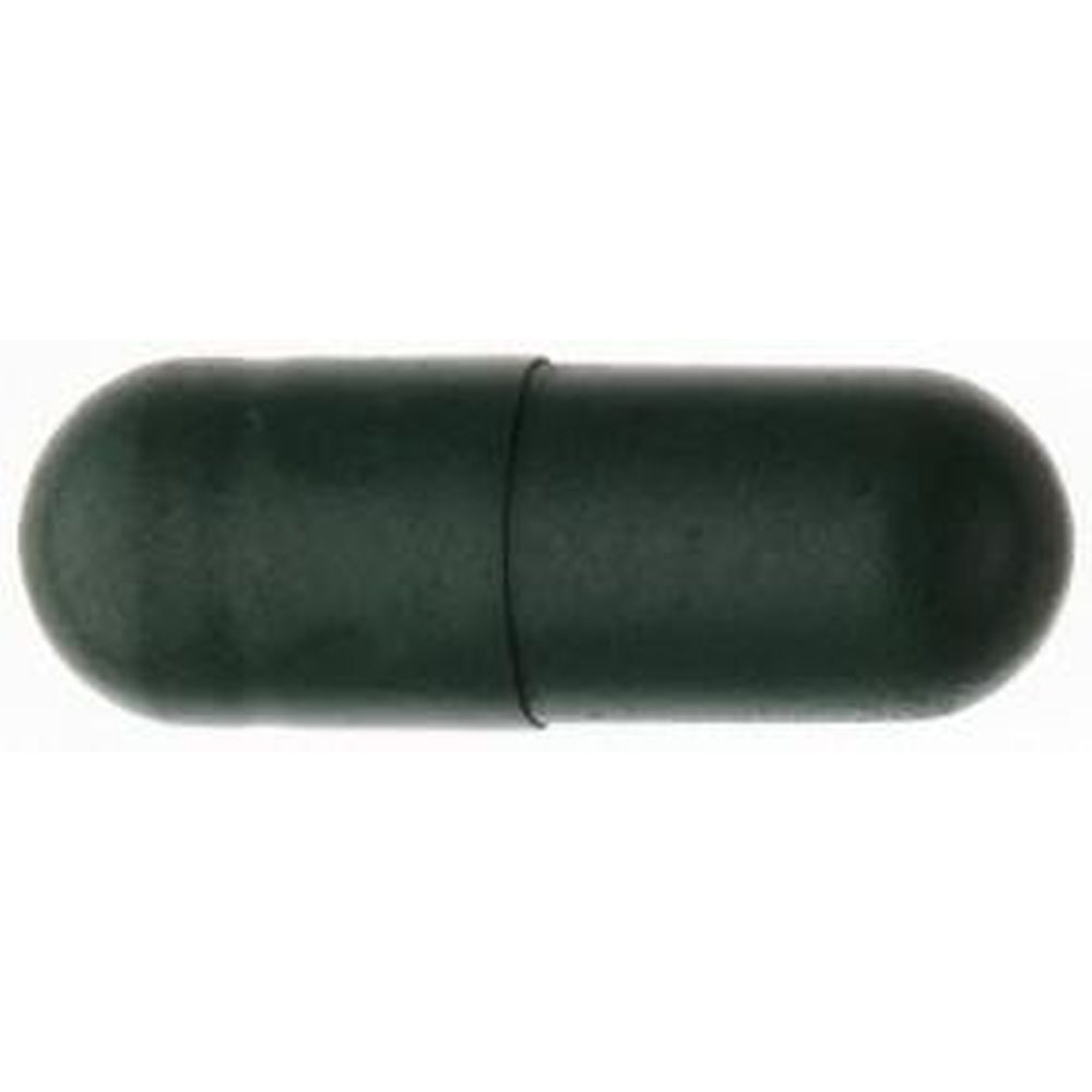 Gélule vert foncé. Forme cylindrique avec extrémités arrondies. Pas d'autres caractéristiques visibles.