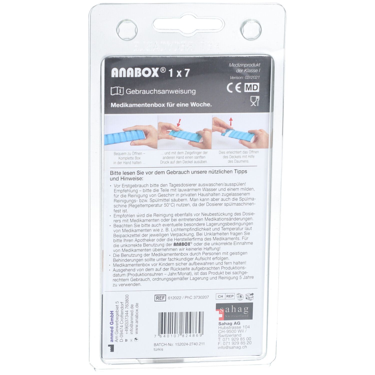 Anabox Medicijndispenser 1x7 Turquoise