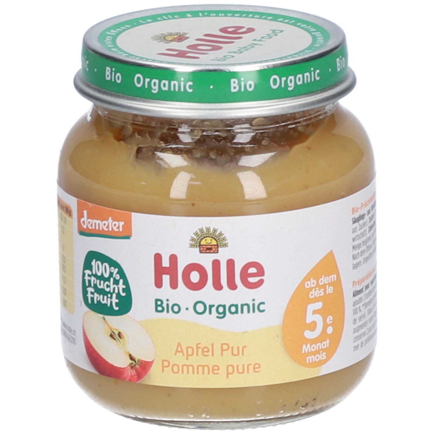 Préparation de fruits bio Holle Pomme Pure en pot, label Demeter, dès 5 mois.