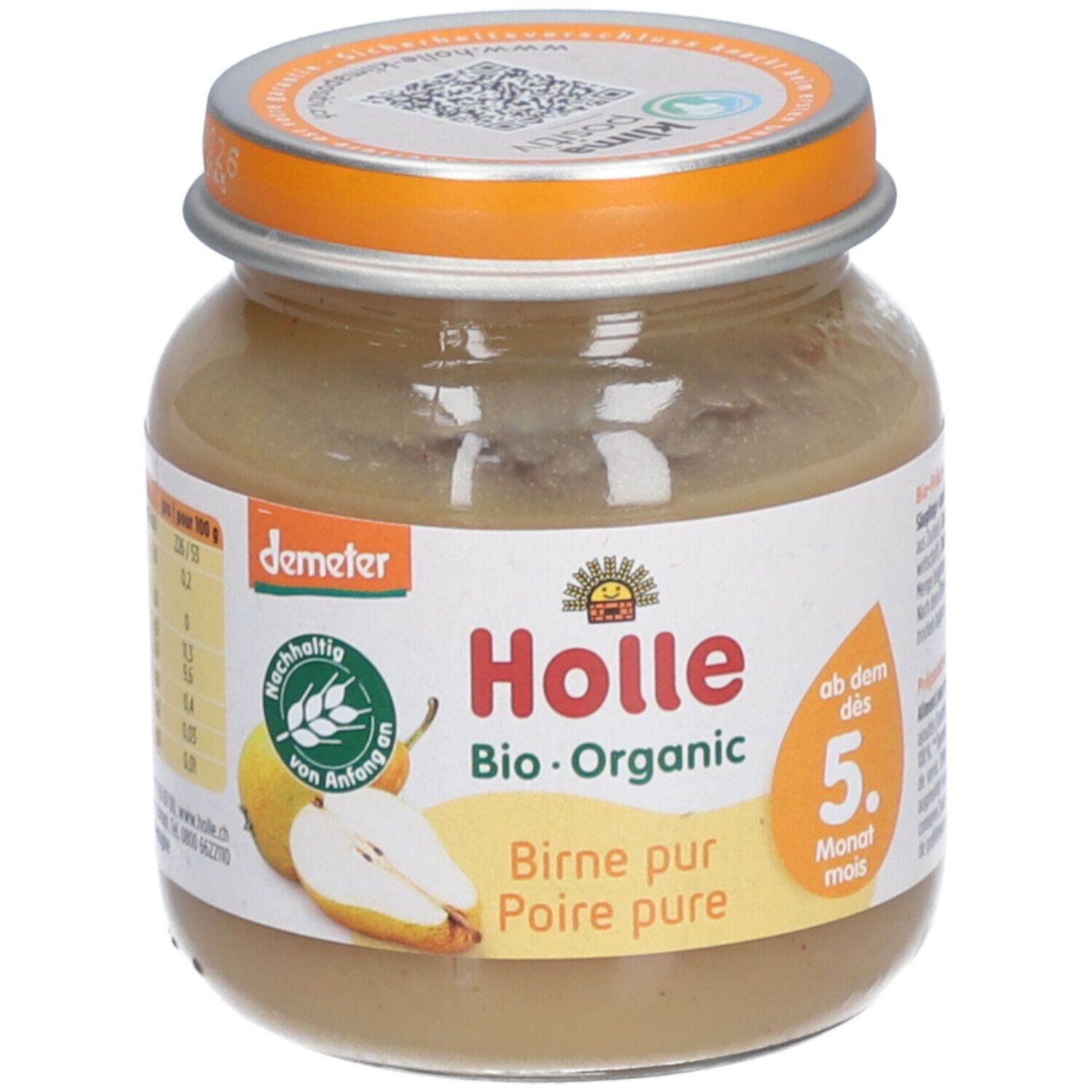 Holle Bio Poire pure, purée pour bébé en pot, dès 5 mois.