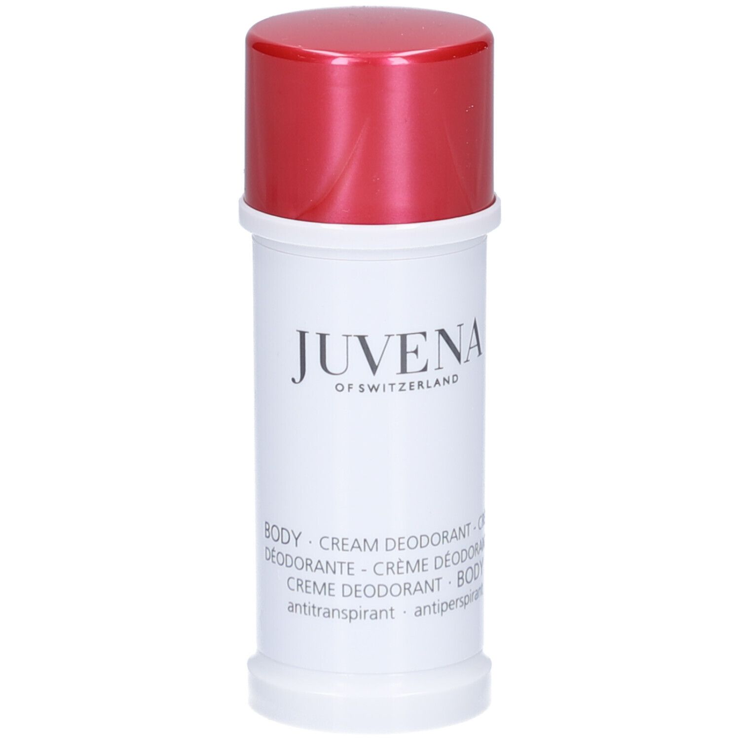 Stick de déodorant et emballage. Inscription : Juvena of Switzerland. Nom du produit : Body Care Cream Deodorant.
