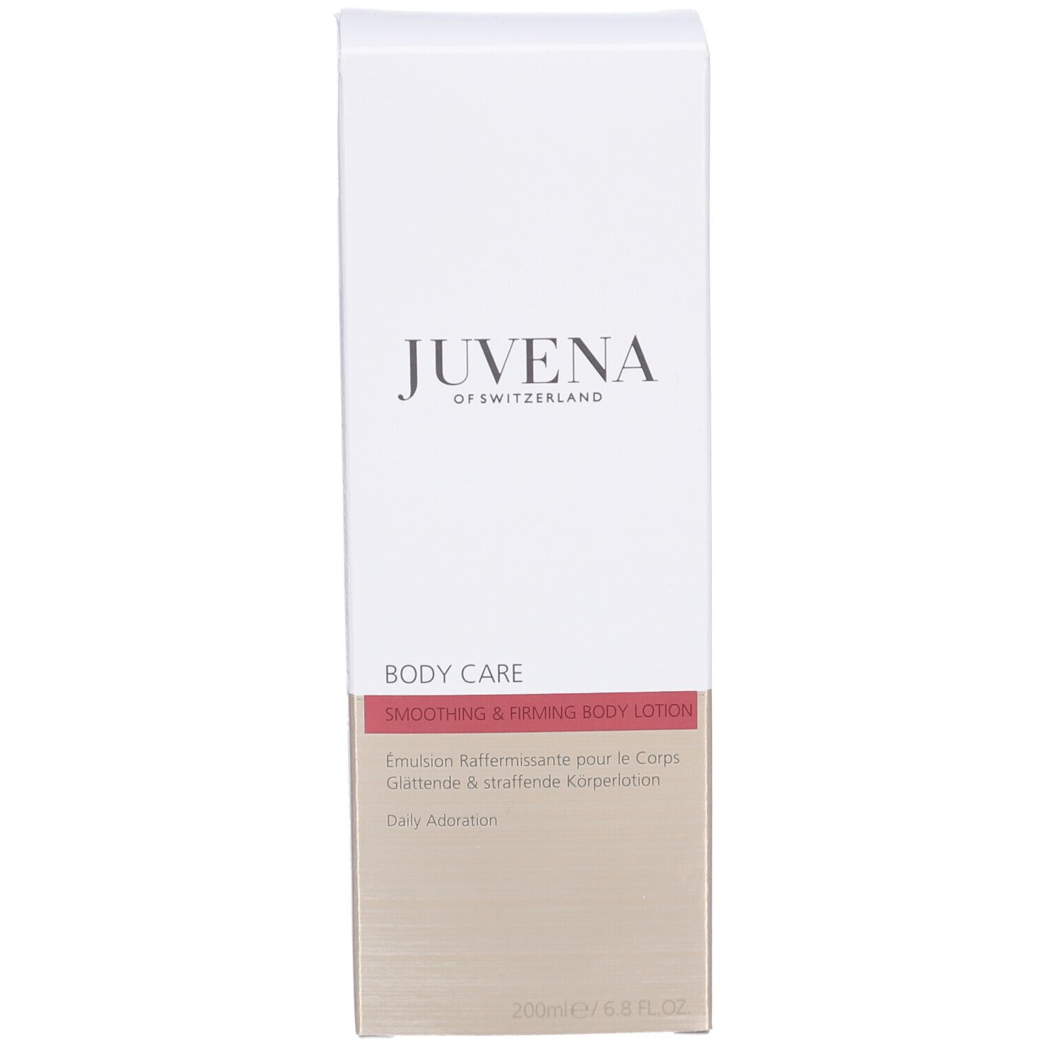 Productverpakking. Opschrift: Juvena, Body Care, Smoothing & Firming Body Lotion, 200ml.
