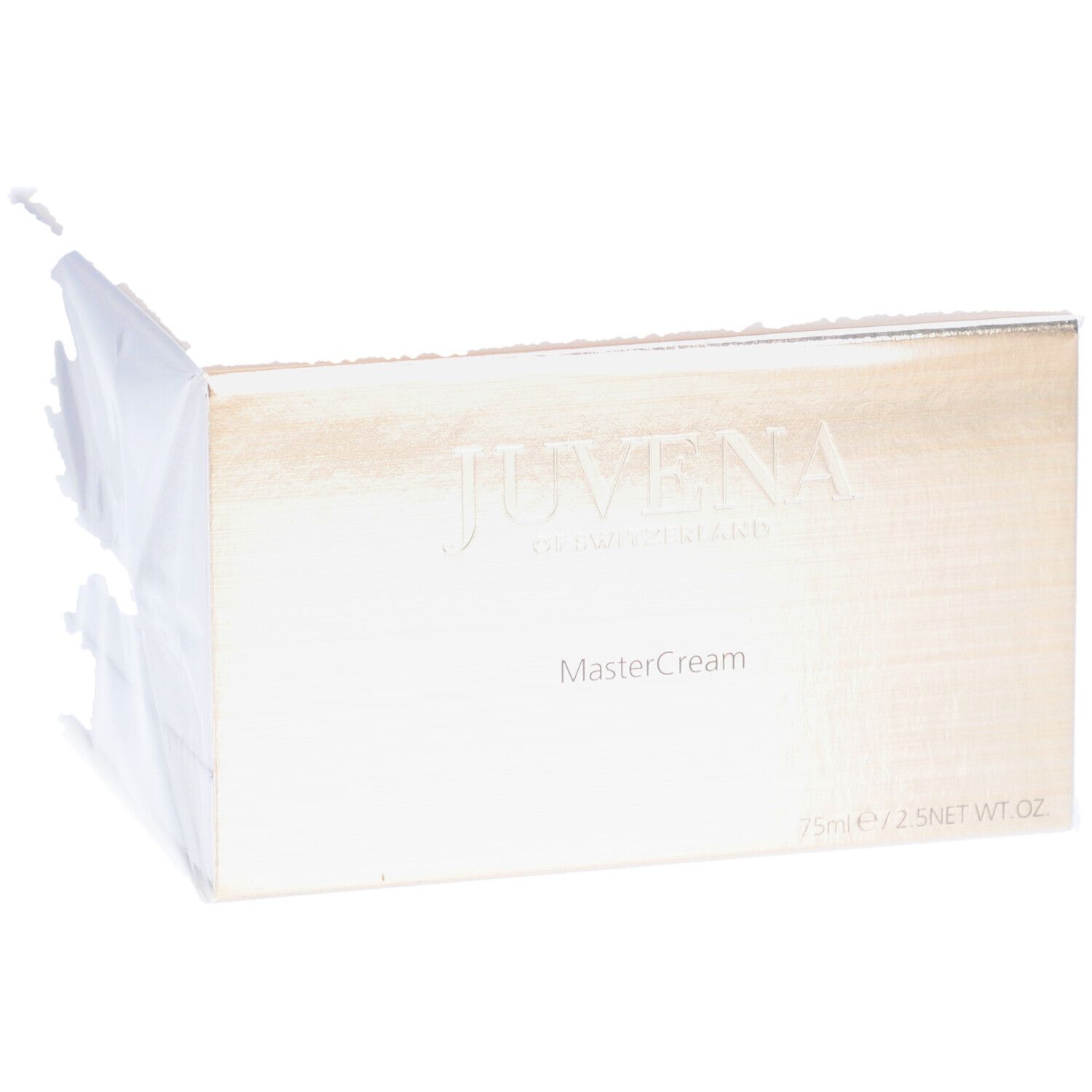 Emballage en carton. Inscription: JUVENA OF SWITZERLAND, MasterCream. 75ml/2.5 NET WT OZ. Emballage sous film.