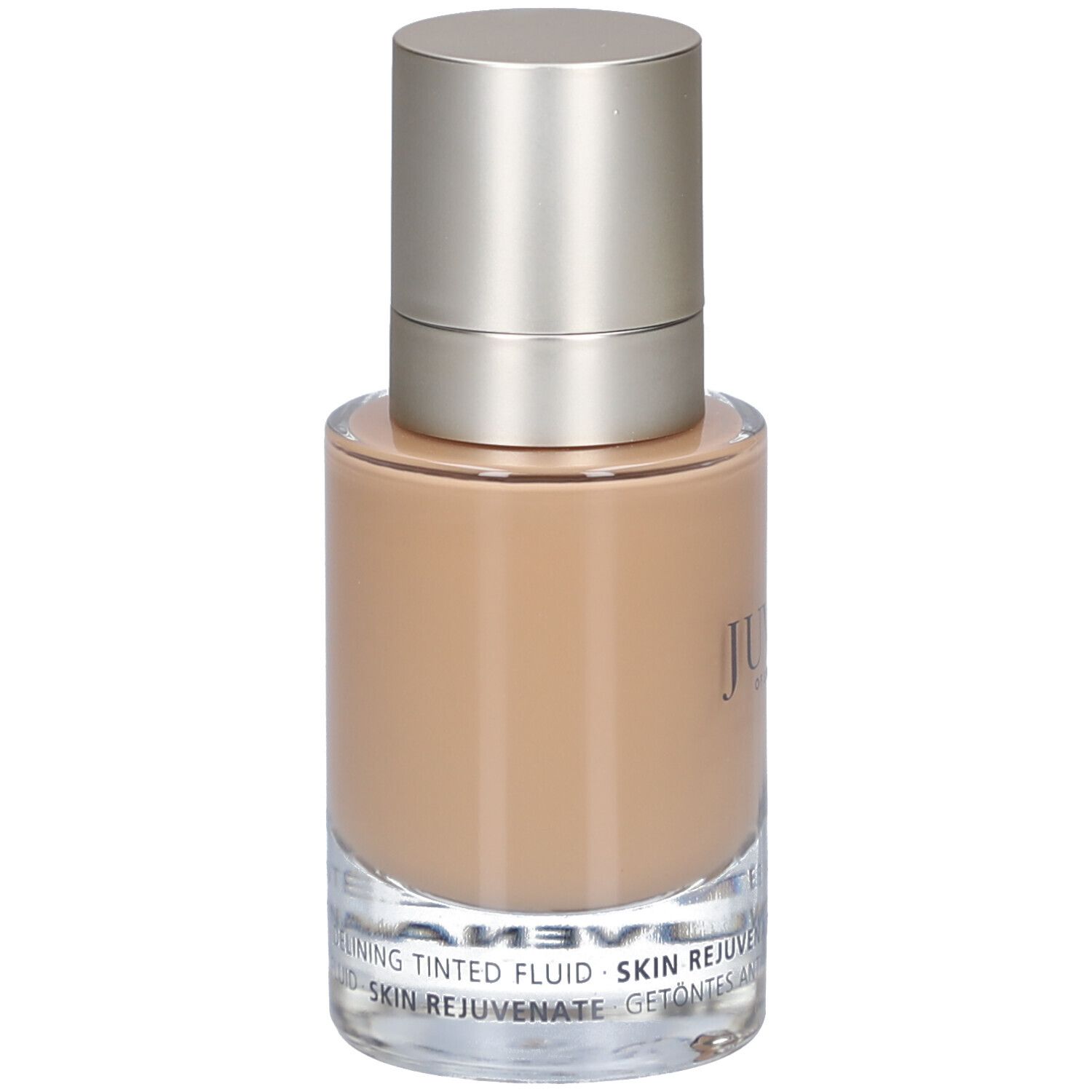 Flacon en verre avec bouchon argenté. Inscription: Juvena of Switzerland. Skin Rejuvenate.