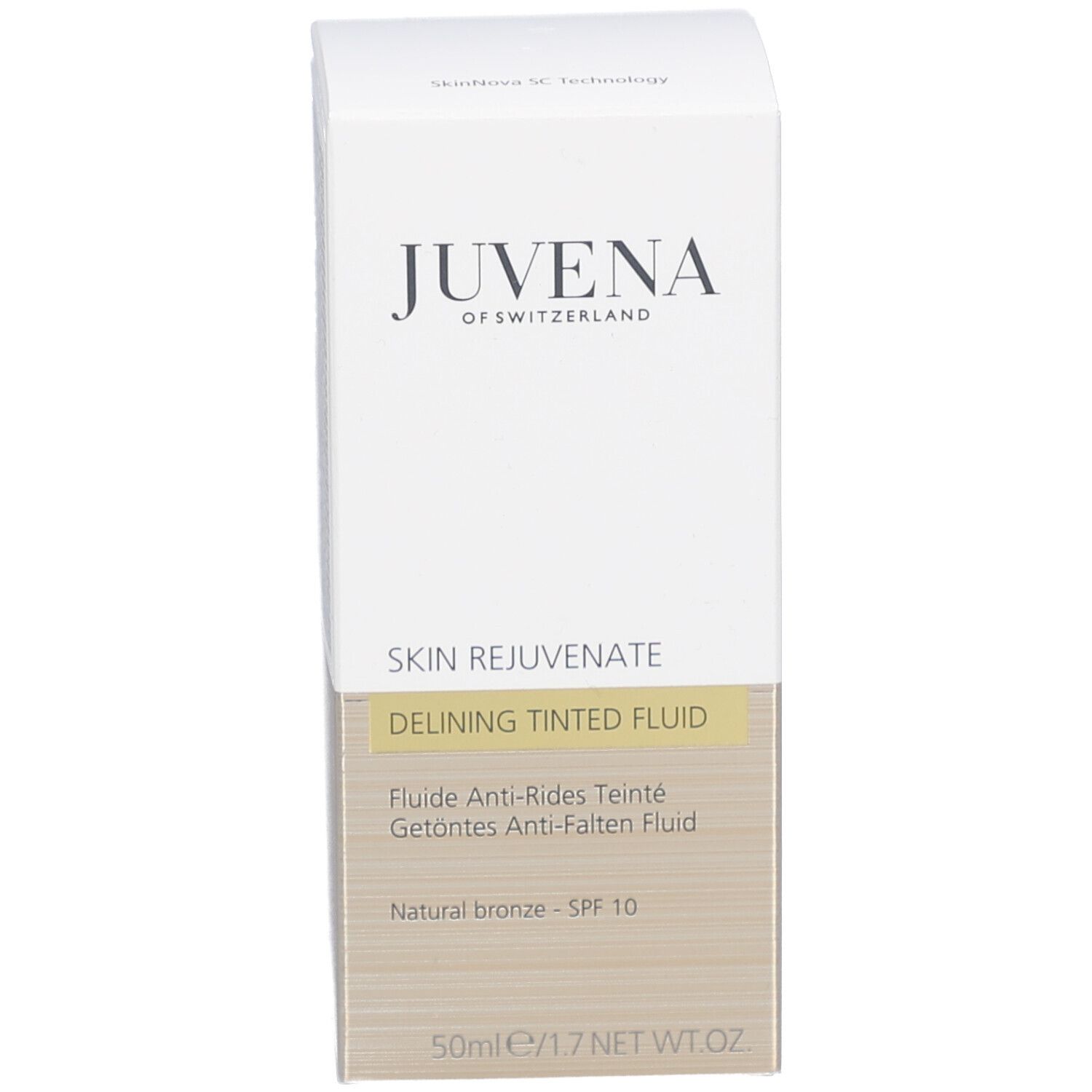 Emballage du produit. Inscription: Juvena of Switzerland. Skin Rejuvenate. Natural bronze.