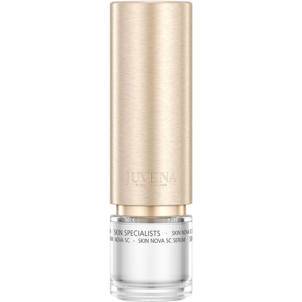 Beige-gouden fles. Opschrift: JUVENA, SKIN SPECIALISTS, SKIN NOVA SC SERUM.