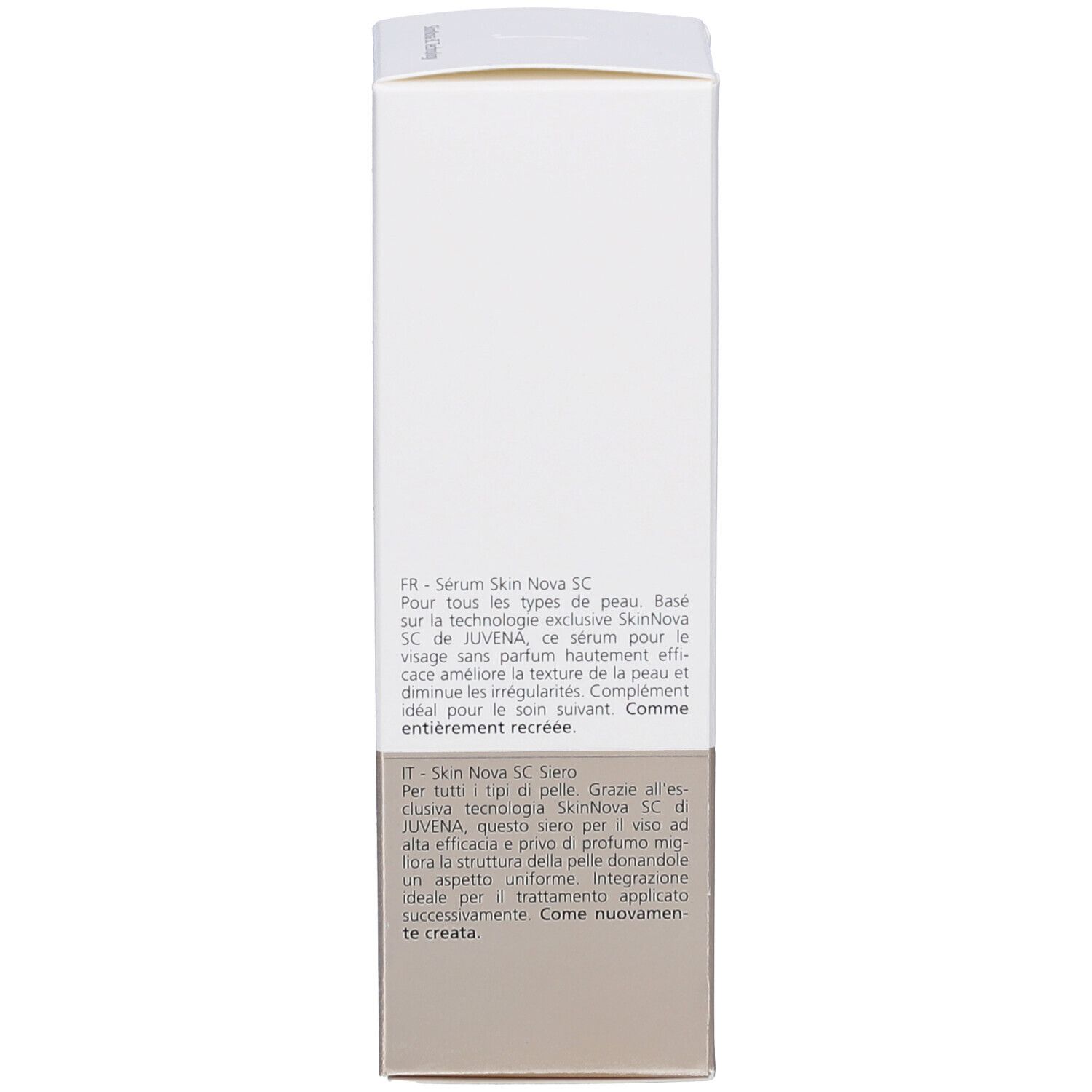 Achterkant van de productverpakking. Meertalige tekst.